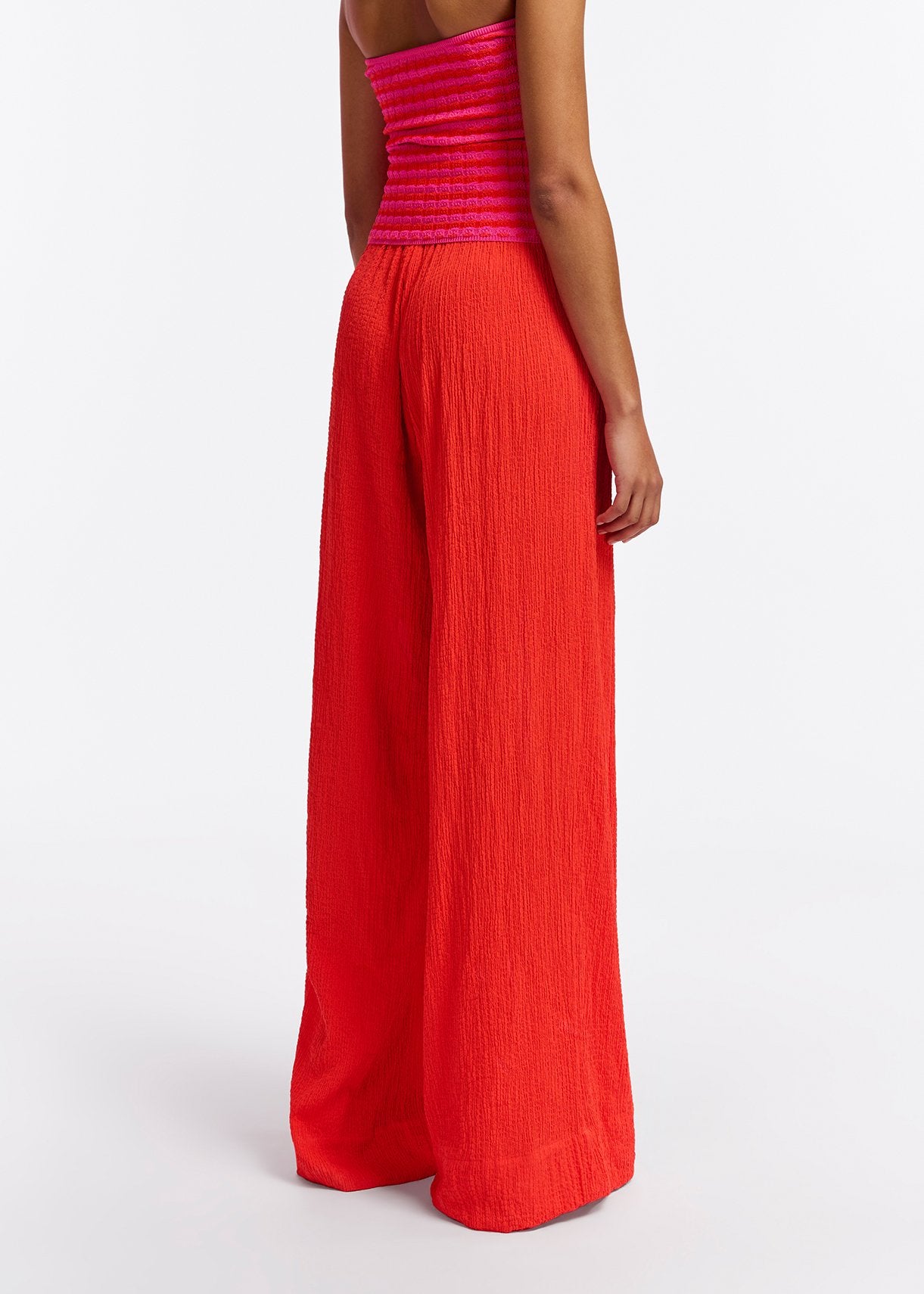 Red wide-leg seersucker pants RE—SSENTIEL | Essentiel second hand
