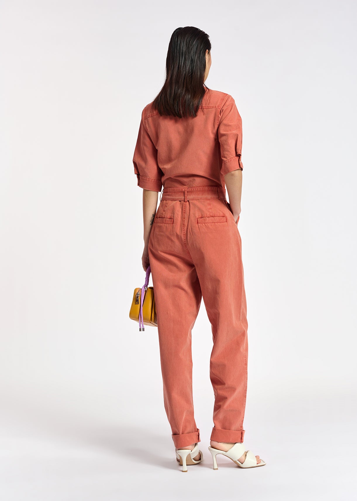 Dark orange relaxed fit cotton-blend jumpsuit RE—SSENTIEL | Essentiel second hand