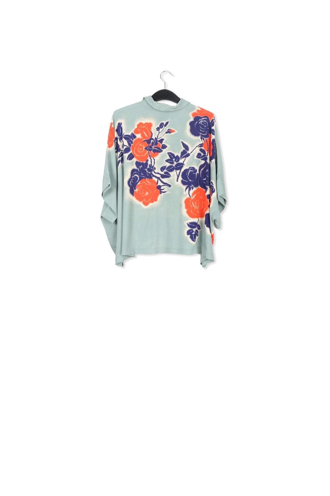 Light blue, blue and orange oversized shirt with floral print RE—SSENTIEL | Essentiel second hand
