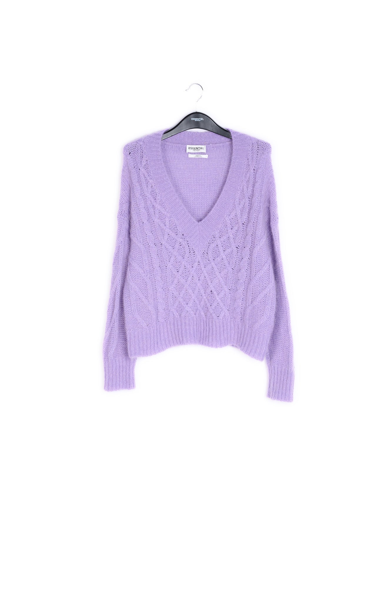 Lilac cable-knit V-neck sweater RE—SSENTIEL | Essentiel second hand