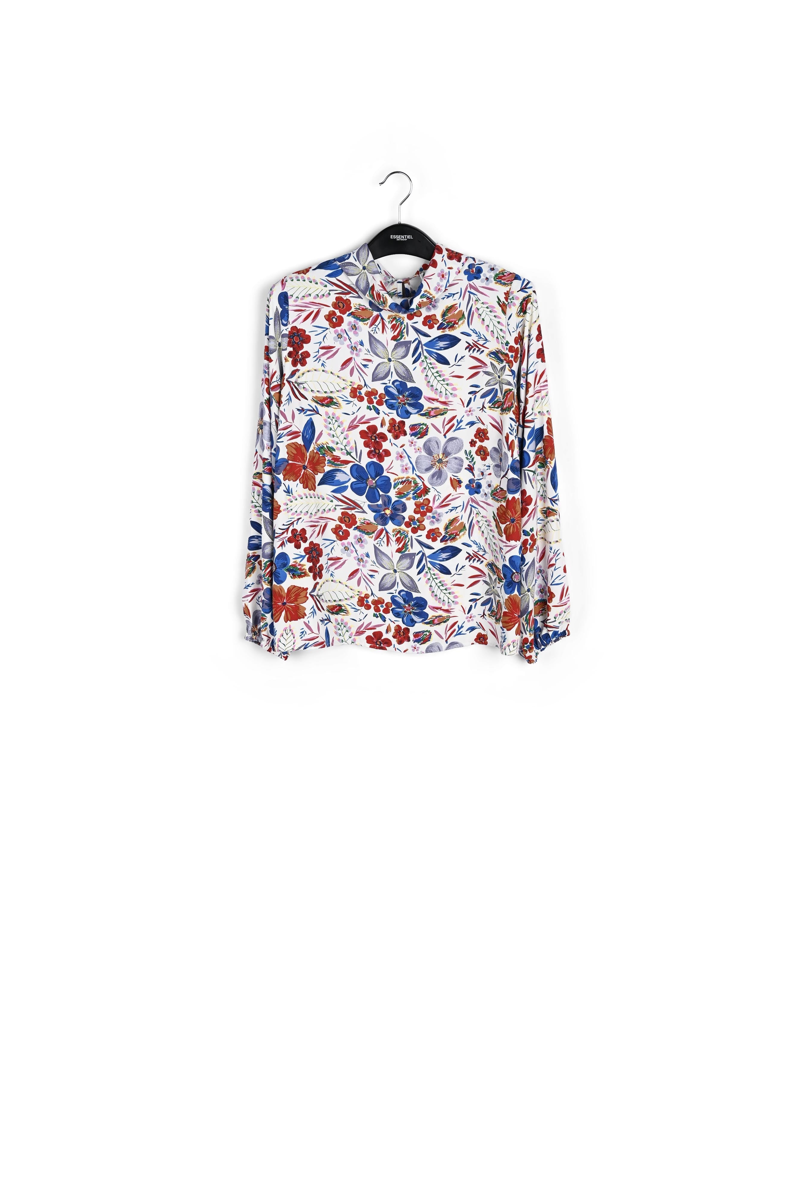 Dark blue floral pussy bow shirt RE—SSENTIEL | Essentiel second hand