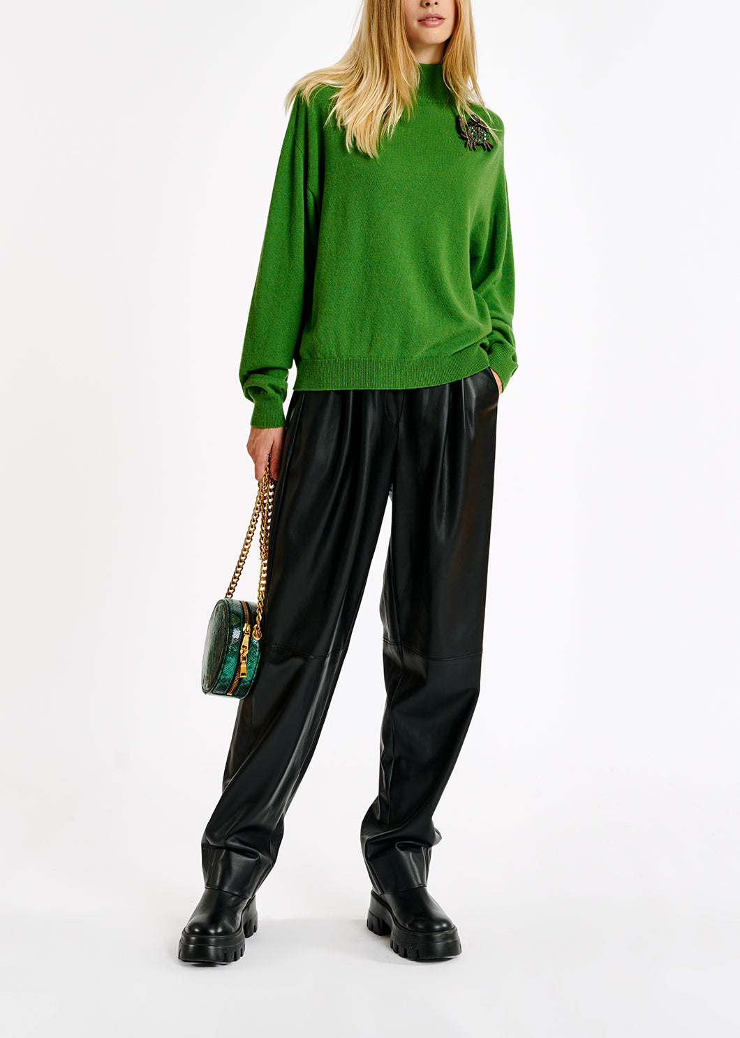 Pull à col roulé vert en mélange de mérinos RE—SSENTIEL | Essentiel second hand