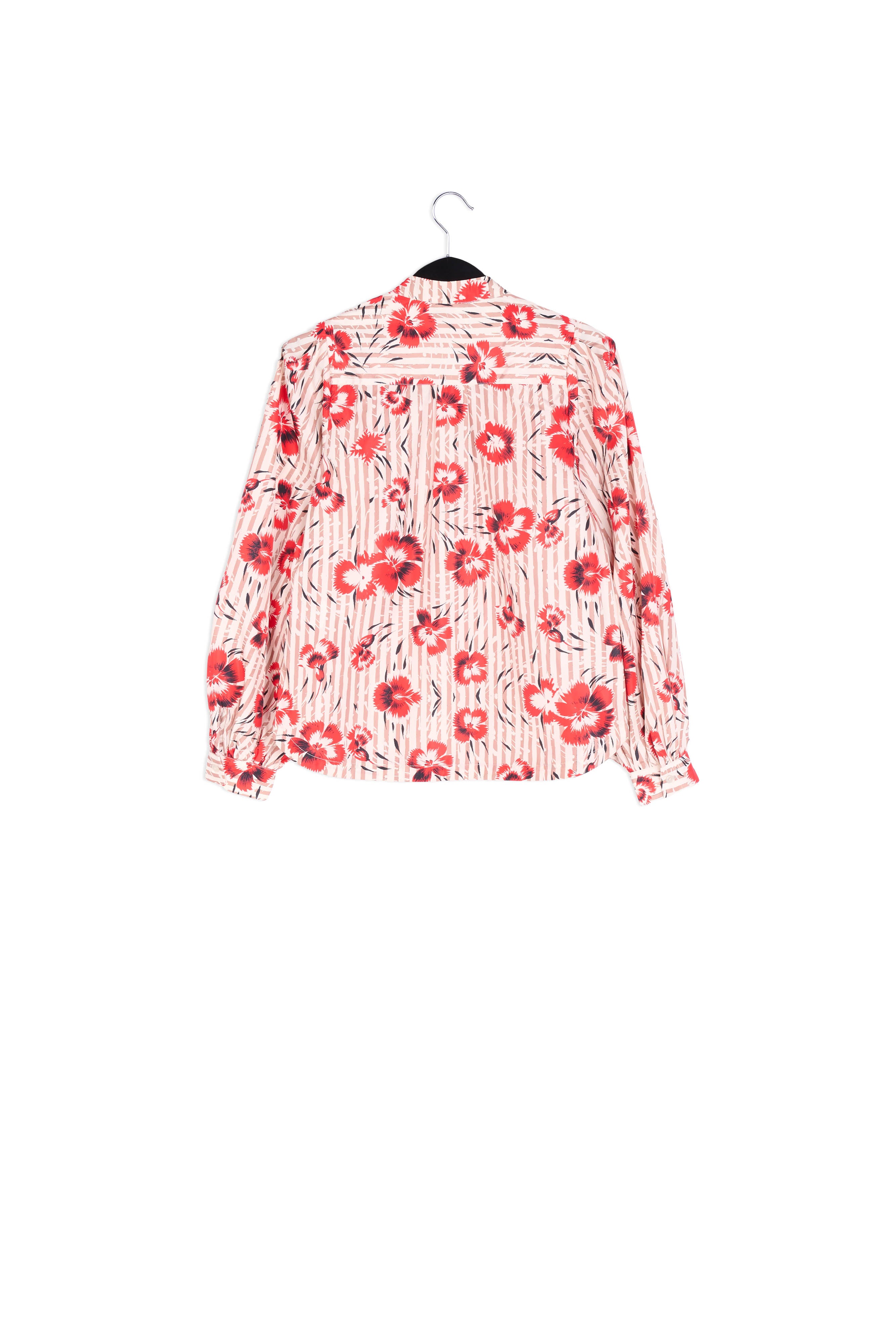 Stripe and green floral print puffed-sleeve top RE—SSENTIEL | Essentiel second hand