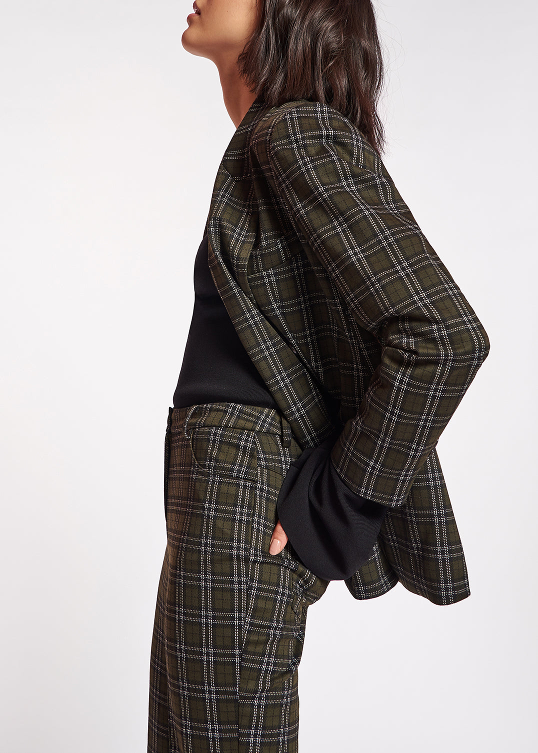 Blazer croisé à  carreaux kaki RE—SSENTIEL | Essentiel second hand