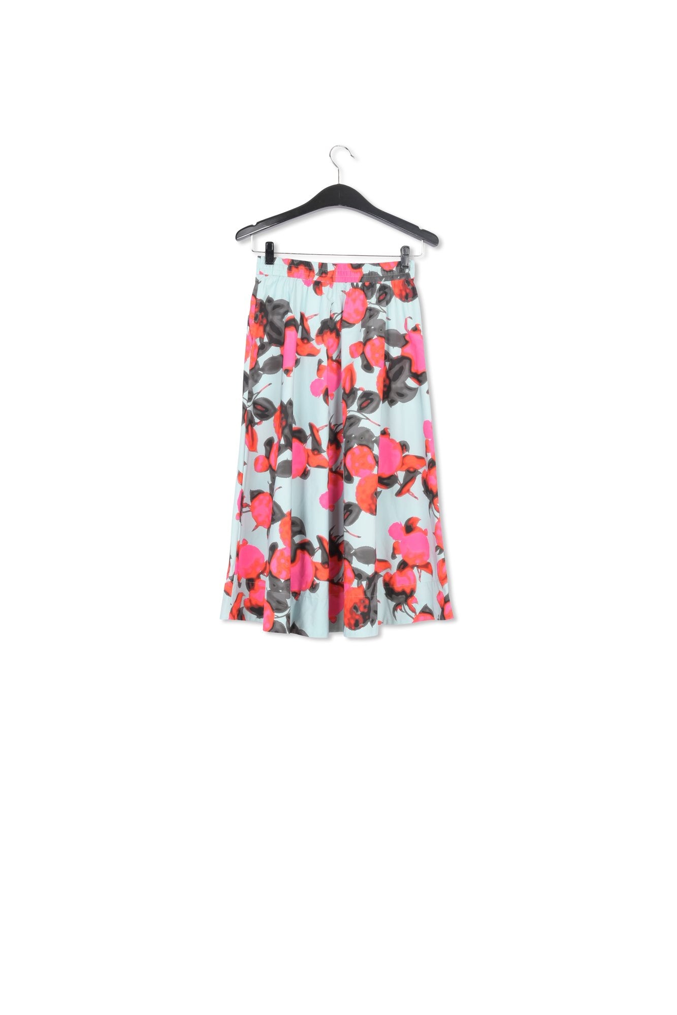 Light blue midi-length A-line skirt with floral print RE—SSENTIEL | Essentiel second hand