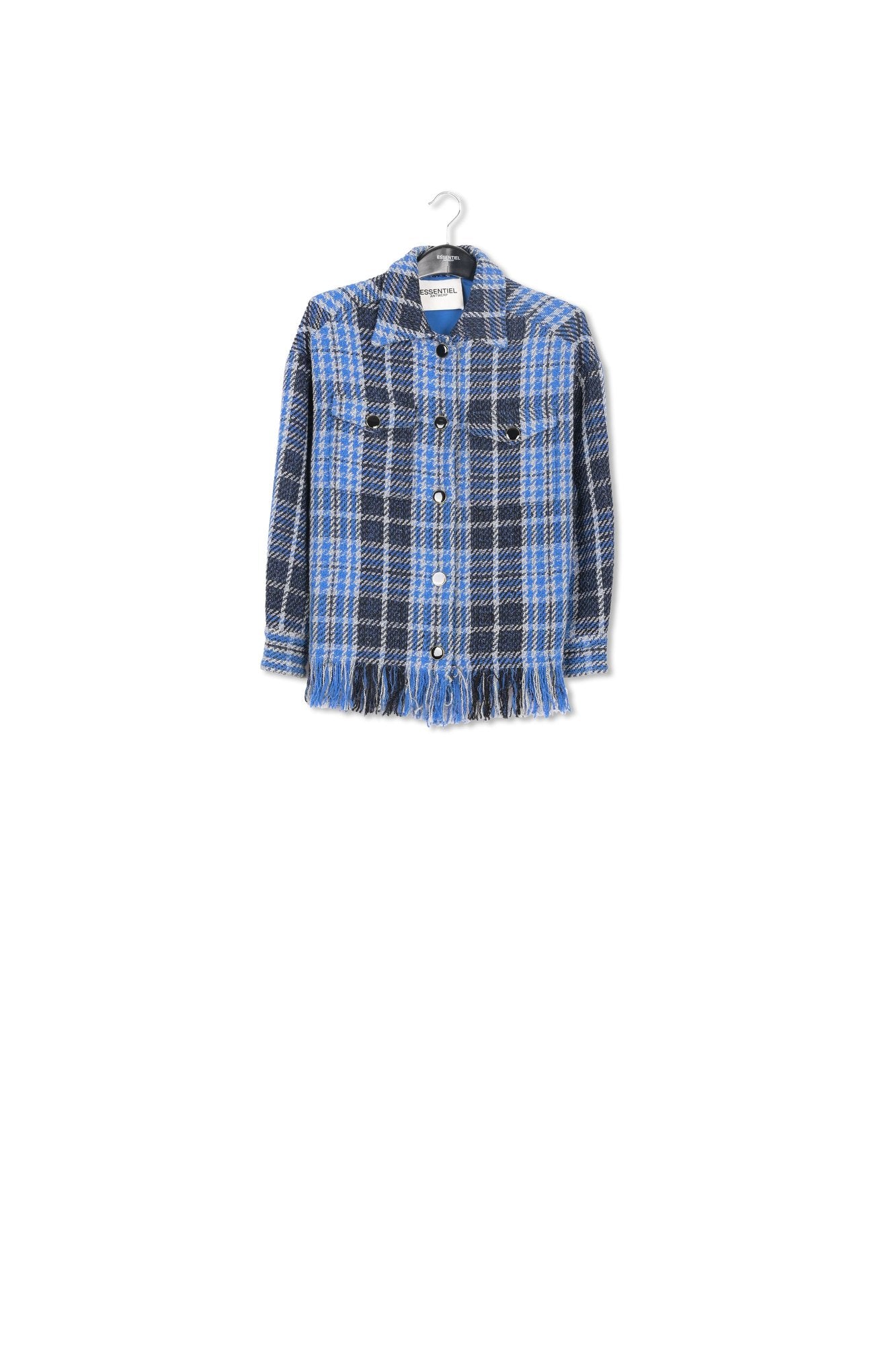 Blue check jacket with fringed hem RE—SSENTIEL | Essentiel second hand