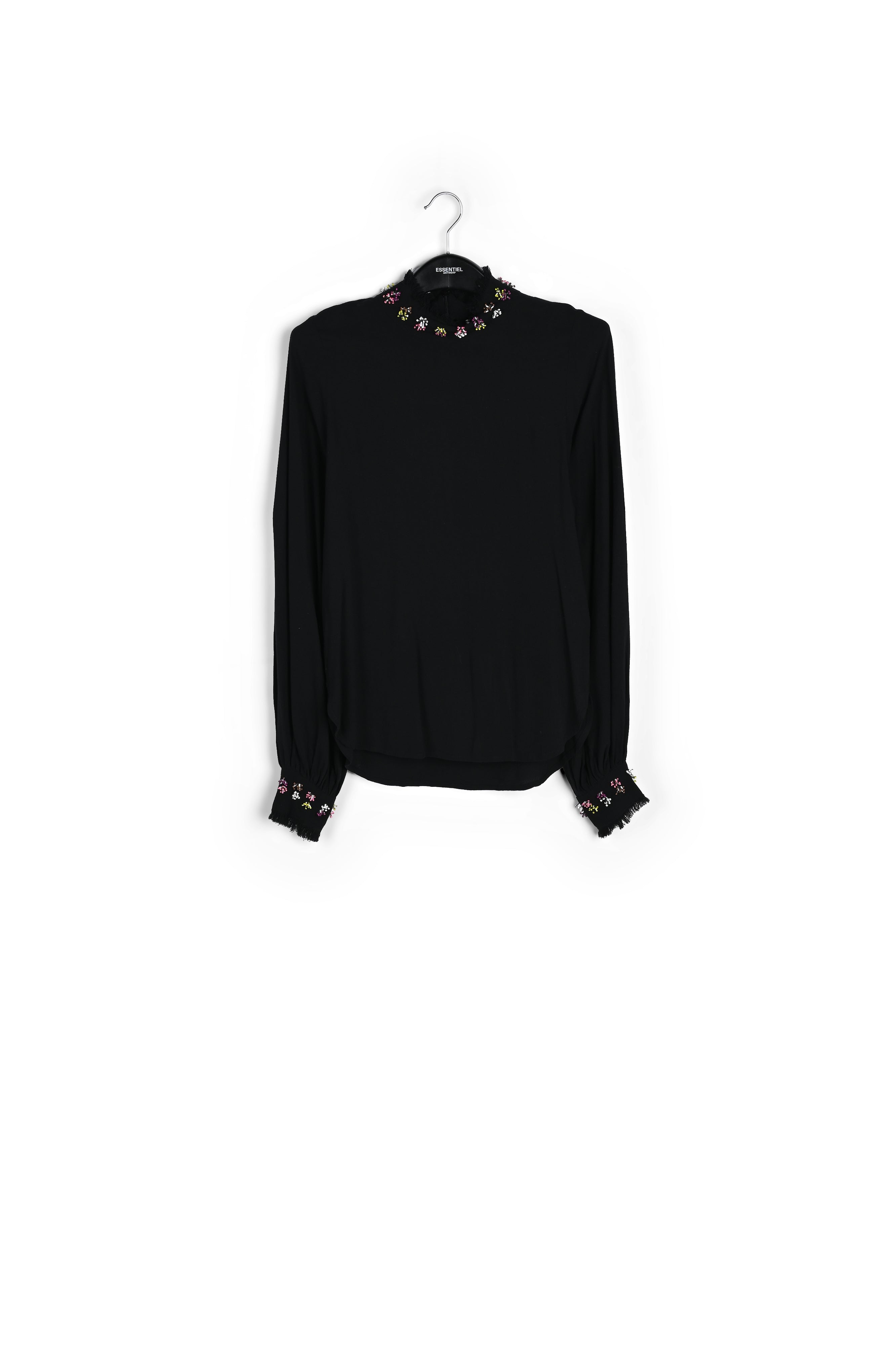Zwarte top met versierd kraagje RE—SSENTIEL | Essentiel second hand