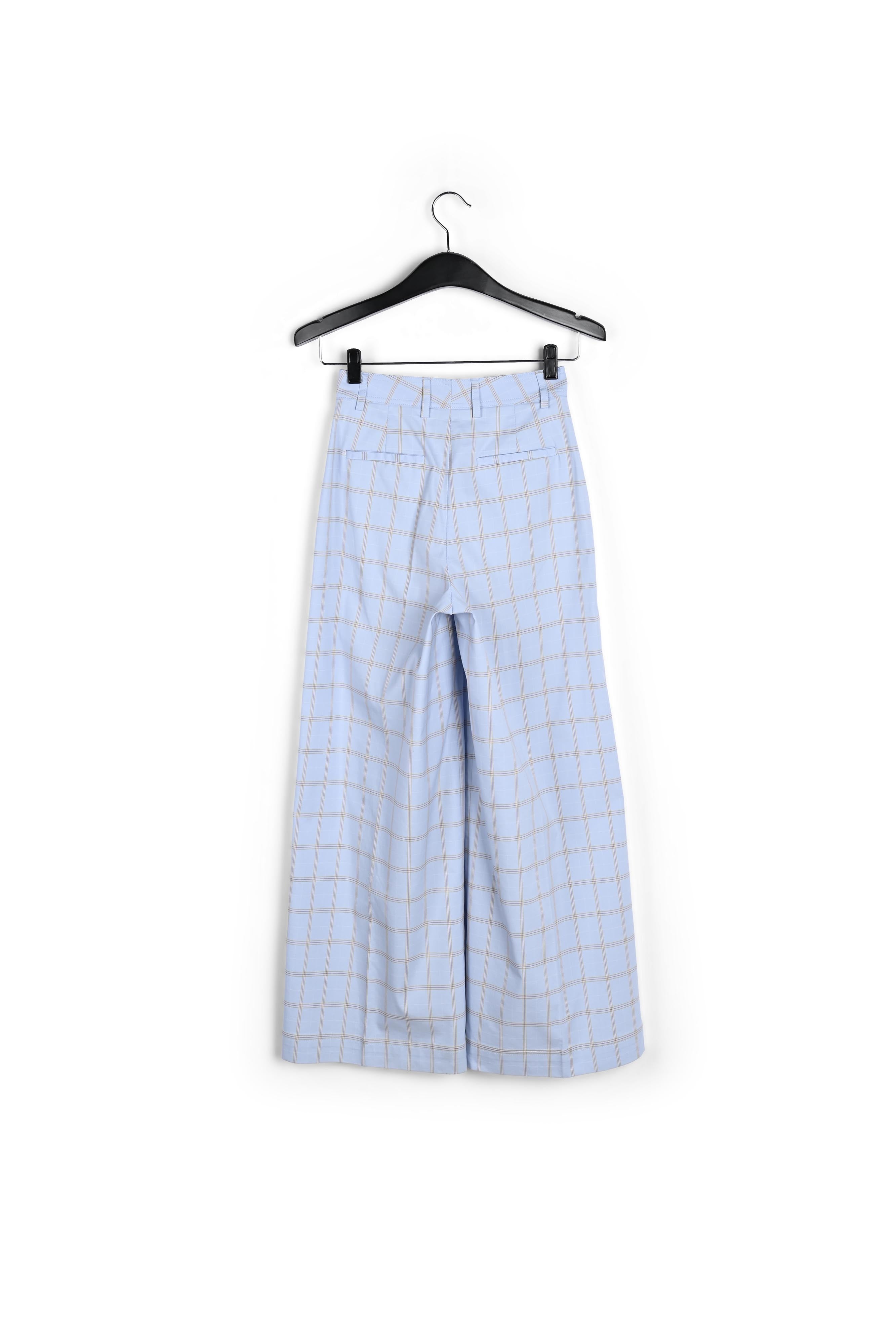 Lichtblauwe tartanbroek met wijde pijpen RE—SSENTIEL | Essentiel second hand