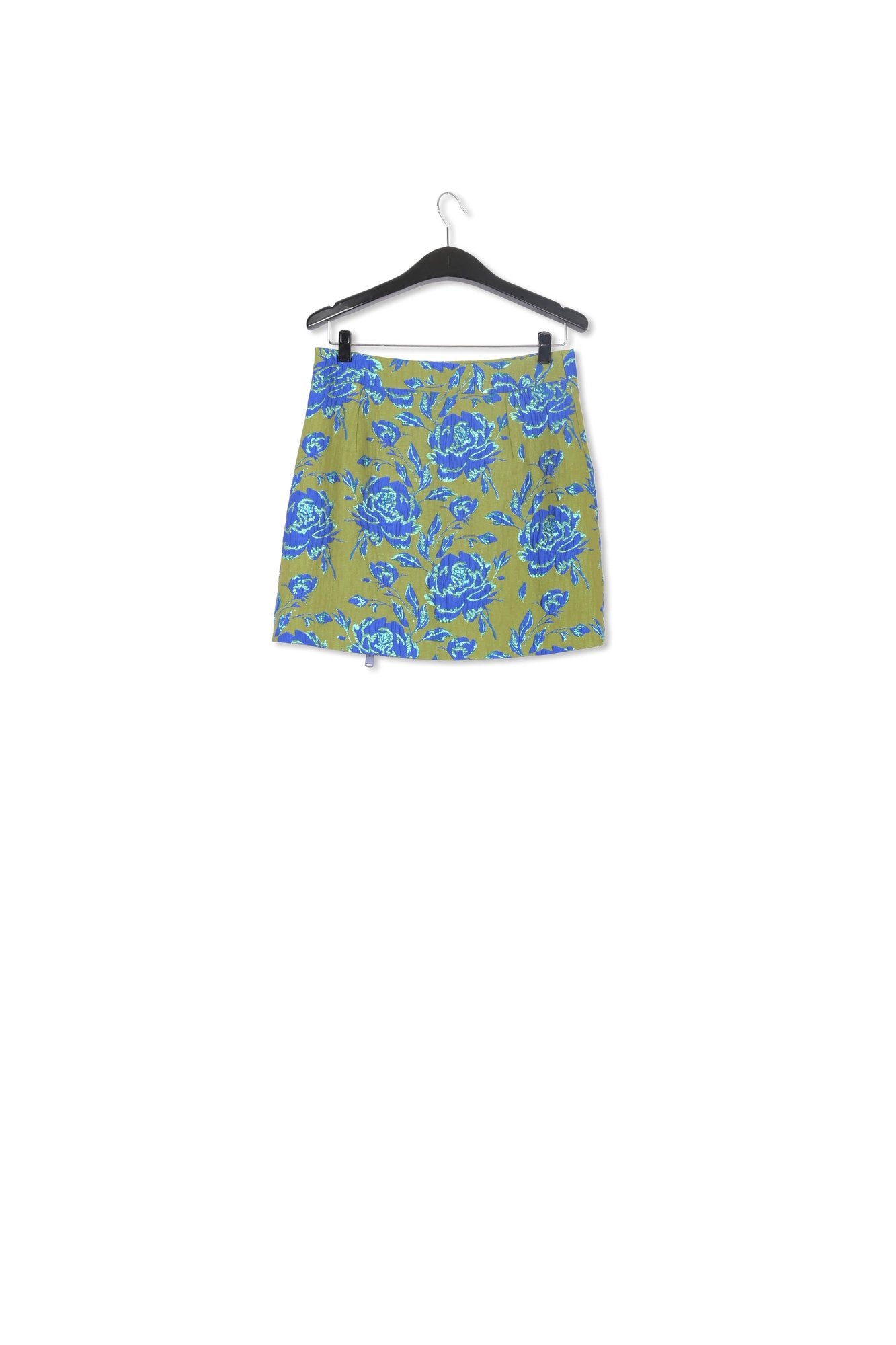 Dark green and blue floral-jacquard mini skirt RE—SSENTIEL | Essentiel second hand