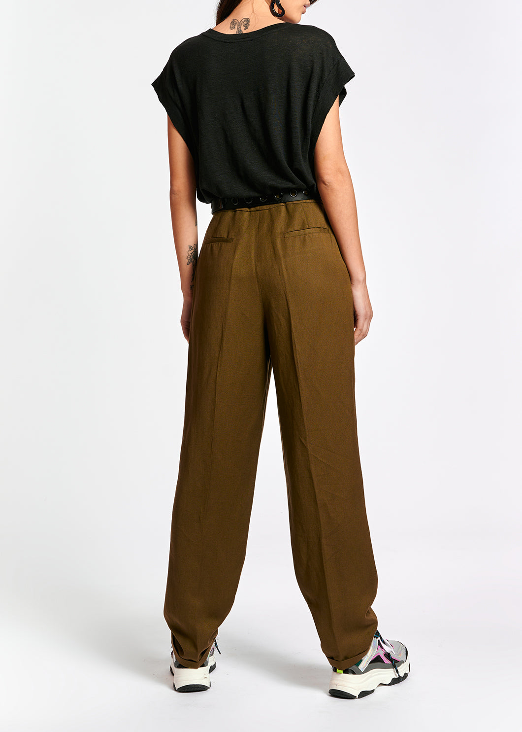 Khaki green tailored mid-rise pants RE—SSENTIEL | Essentiel second hand