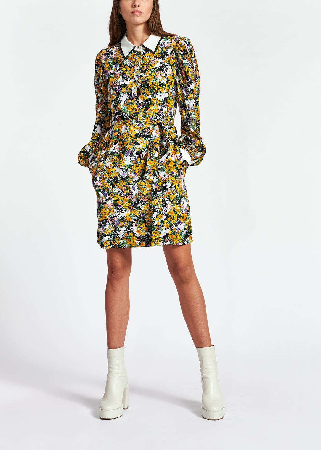 Mini robe chemise blanc cassé à fleurs RE—SSENTIEL | Essentiel second hand