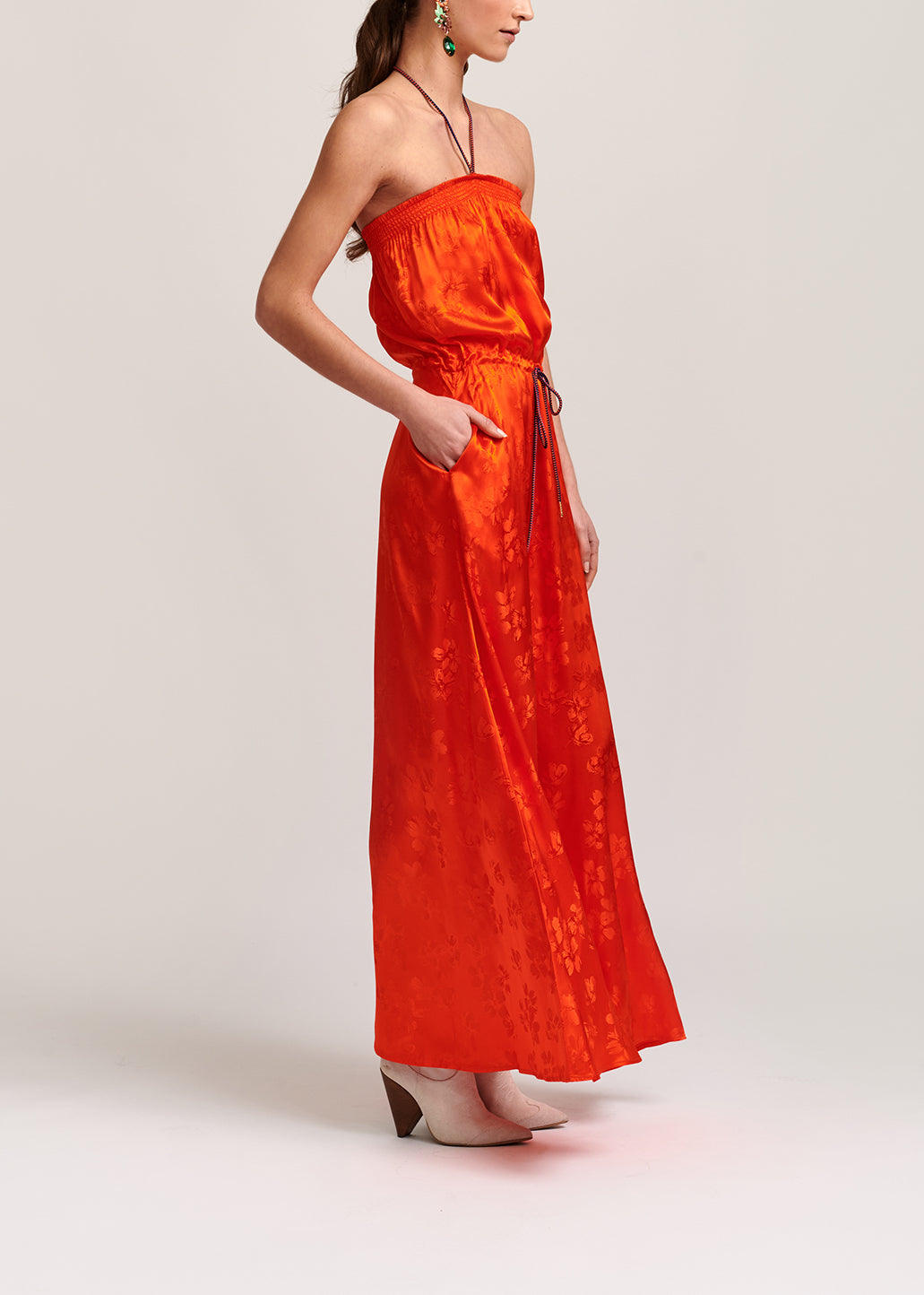 Orange floral-print jacquard maxi dress RE—SSENTIEL | Essentiel second hand