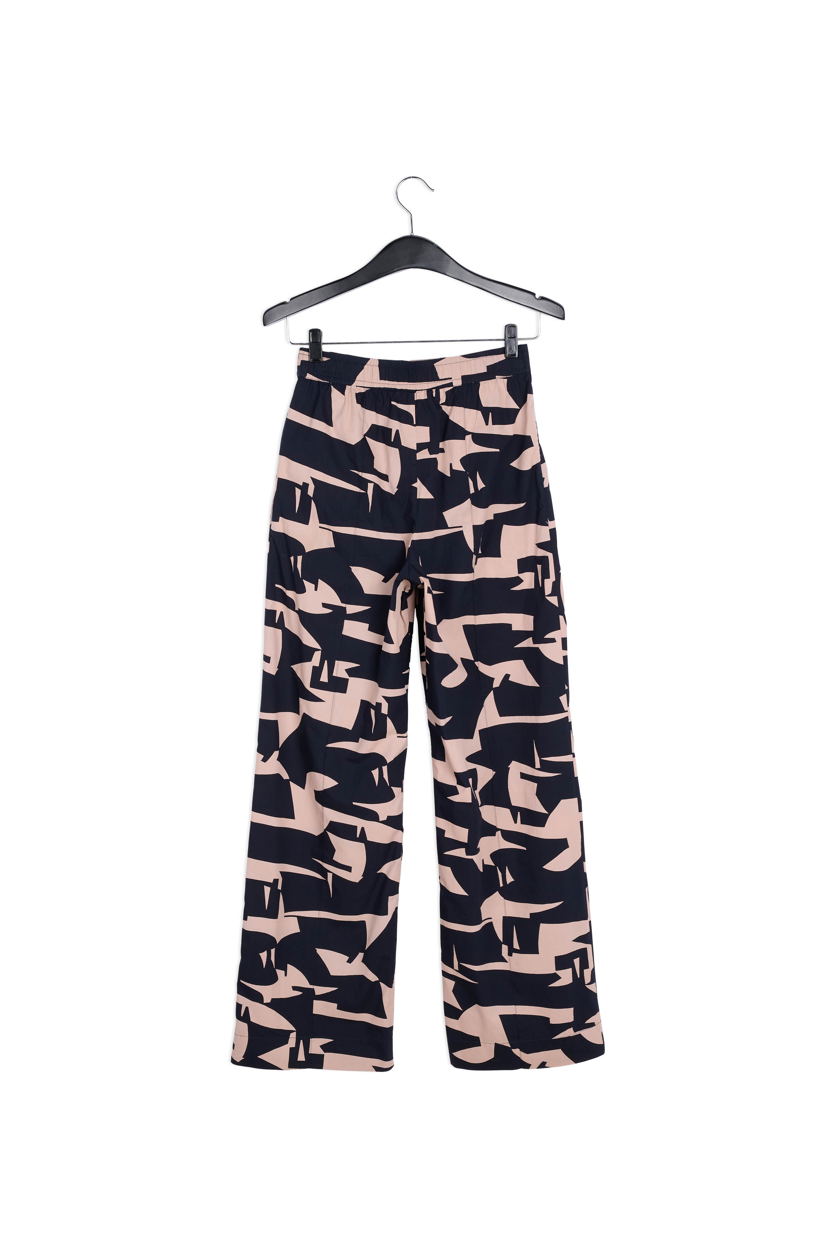 Beige cotton pants with dark blue graphic print RE—SSENTIEL | Essentiel second hand