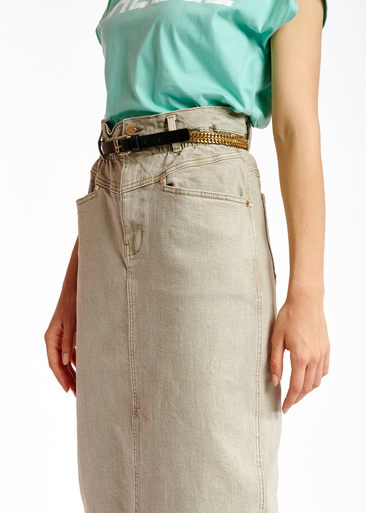 Beige denim pencil skirt RE—SSENTIEL | Essentiel second hand