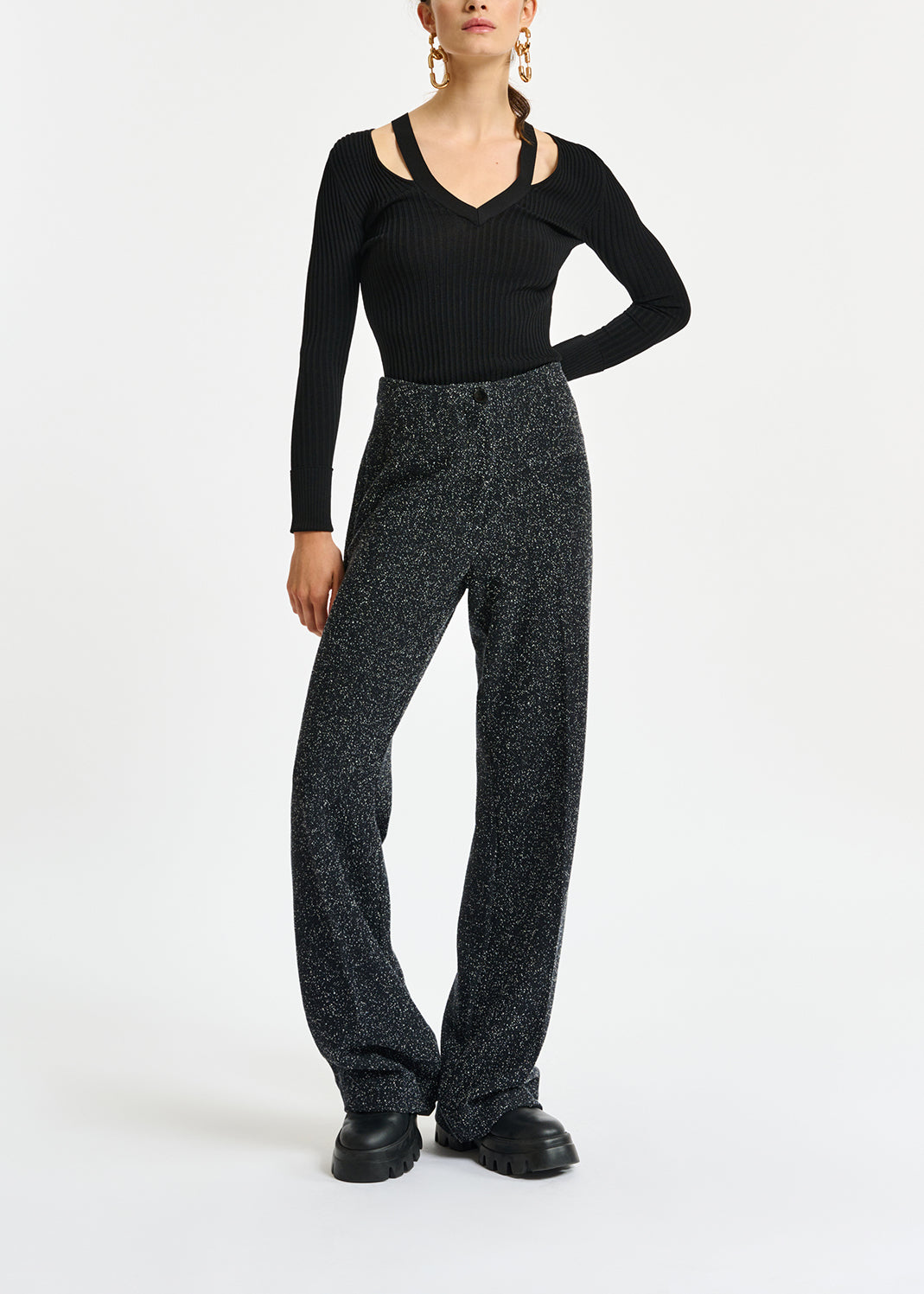 Black wide-leg bouclé pants RE—SSENTIEL | Essentiel second hand
