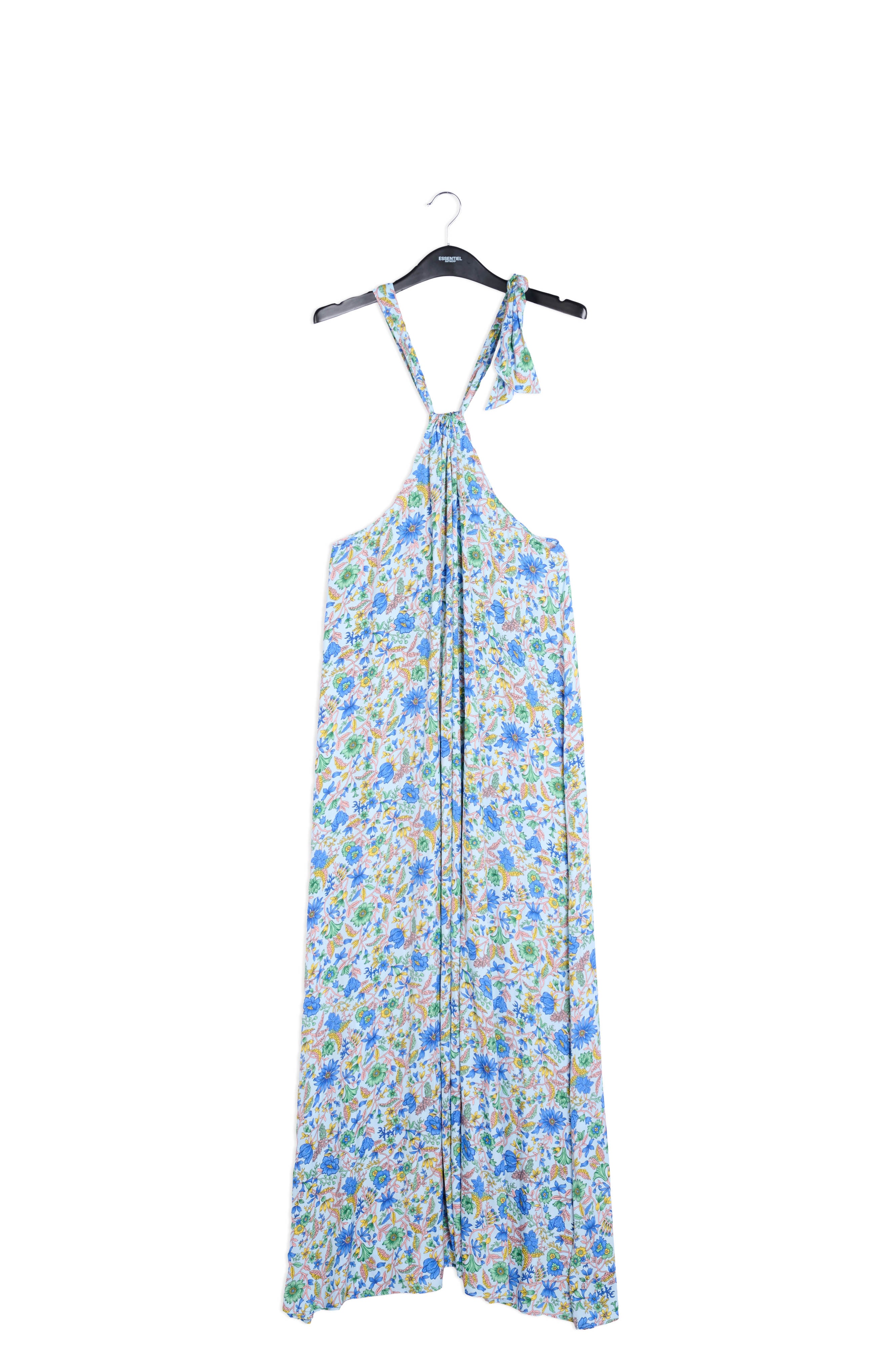 Light blue floral-print halterneck maxi dress RE—SSENTIEL | Essentiel second hand