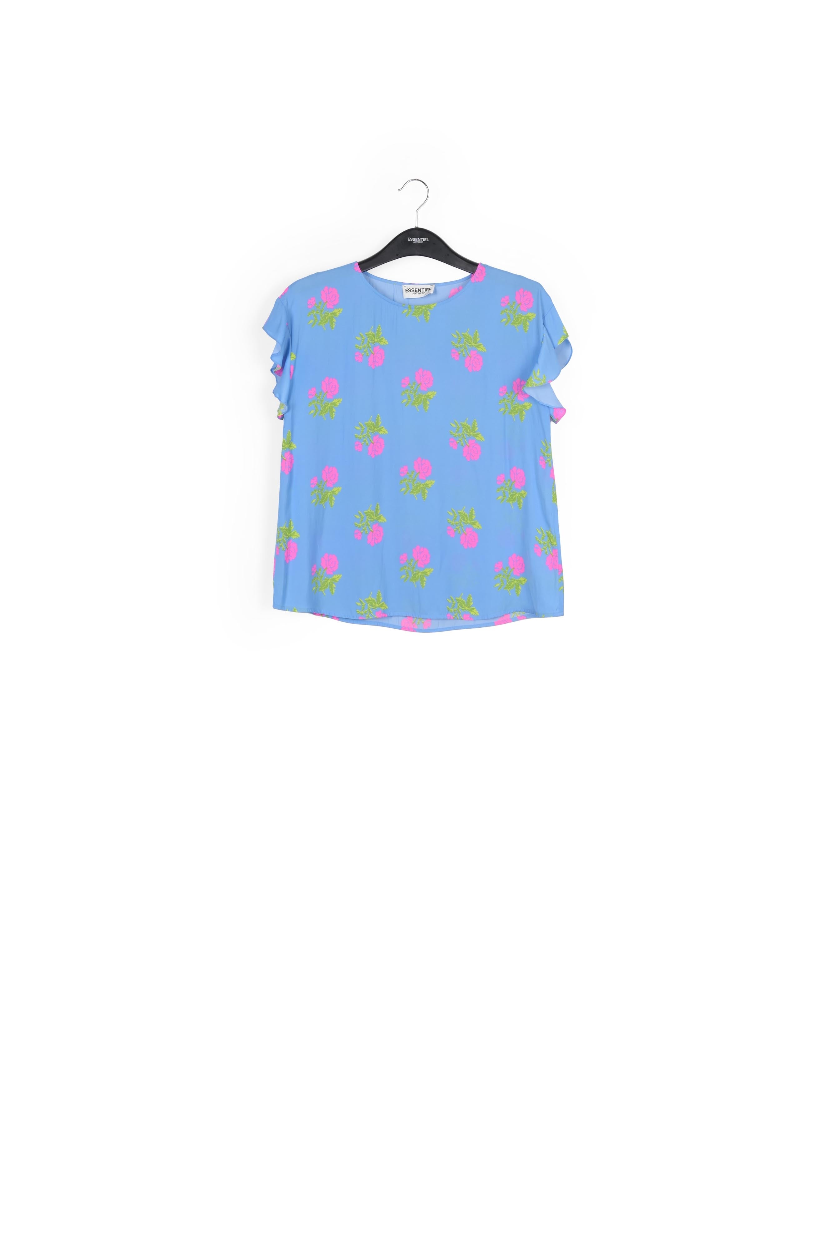 Blue flower print top with ruffled sleeves RE—SSENTIEL | Essentiel second hand