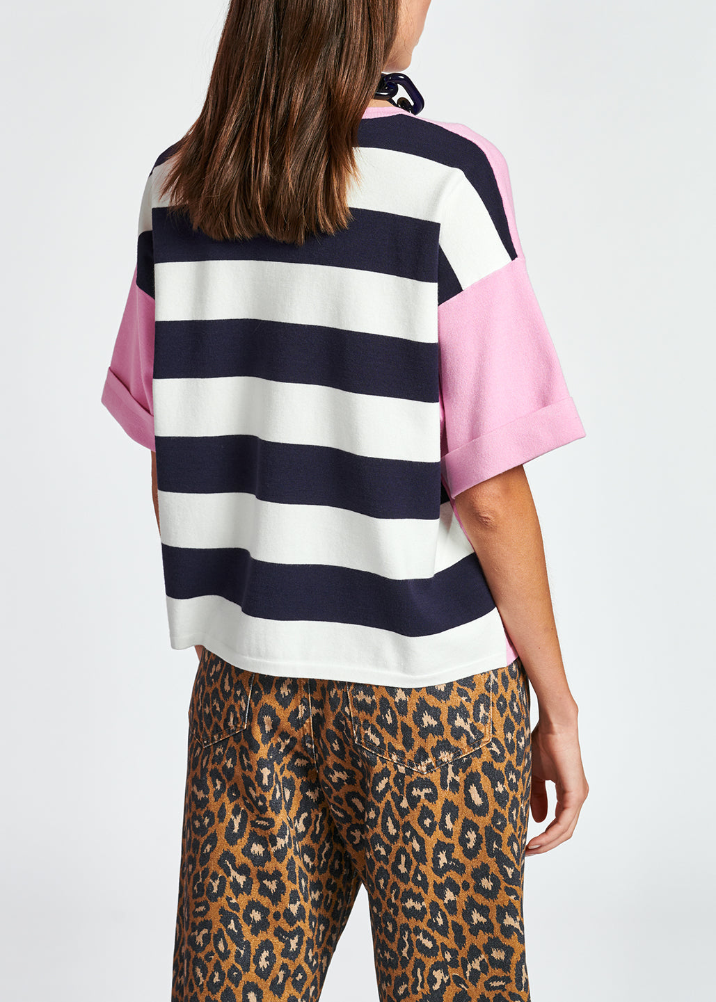 Pink striped short-sleeved sweater RE—SSENTIEL | Essentiel second hand