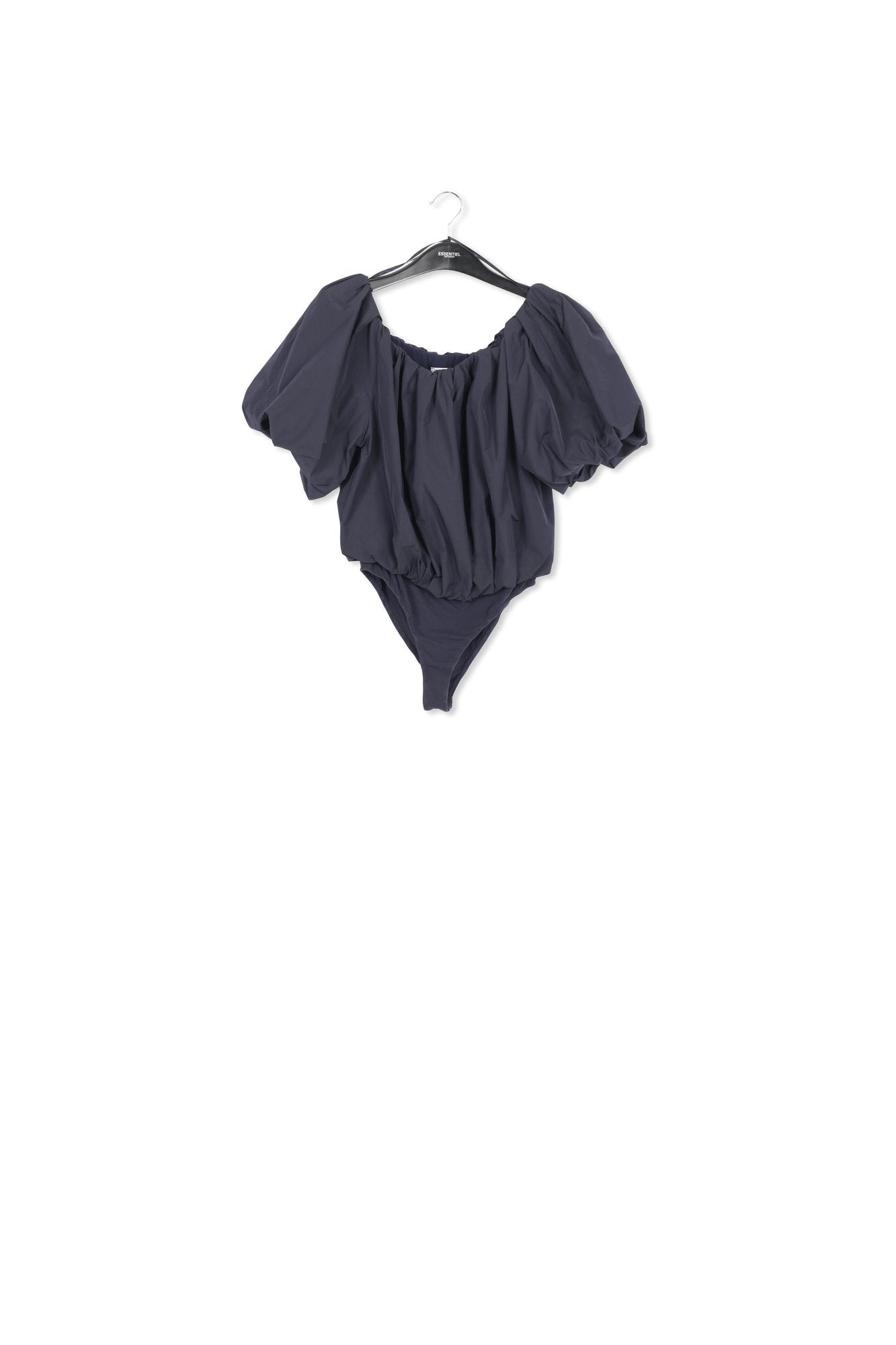 Navy blue gathered bodysuit with puffed sleeves RE—SSENTIEL | Essentiel second hand