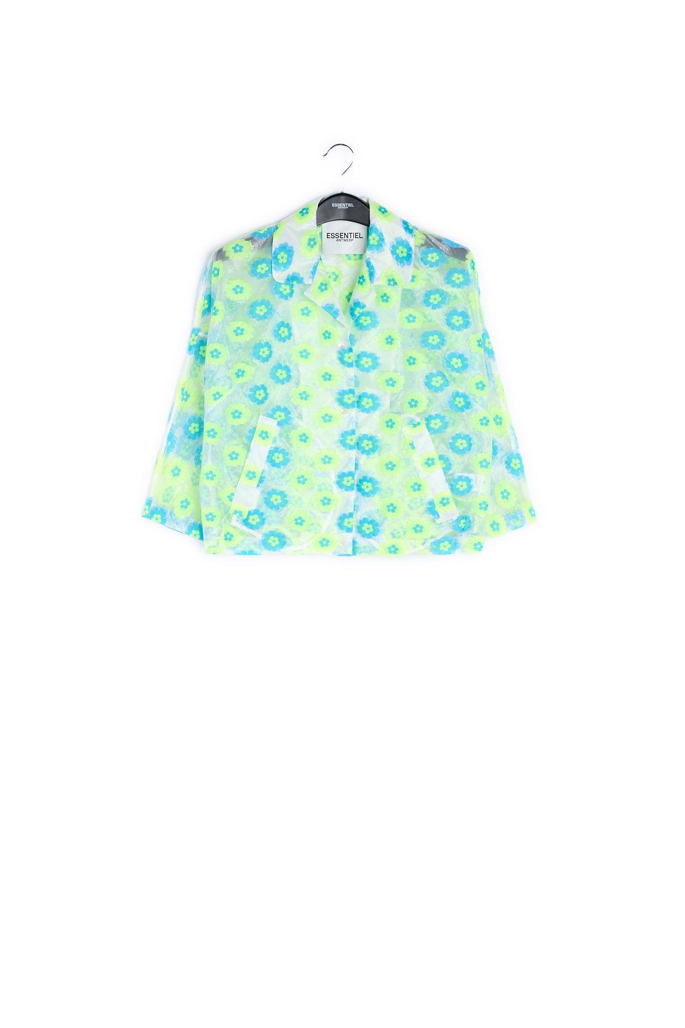 Doorzichtig vest met neongroene en blauwe bloemen RE—SSENTIEL | Essentiel second hand