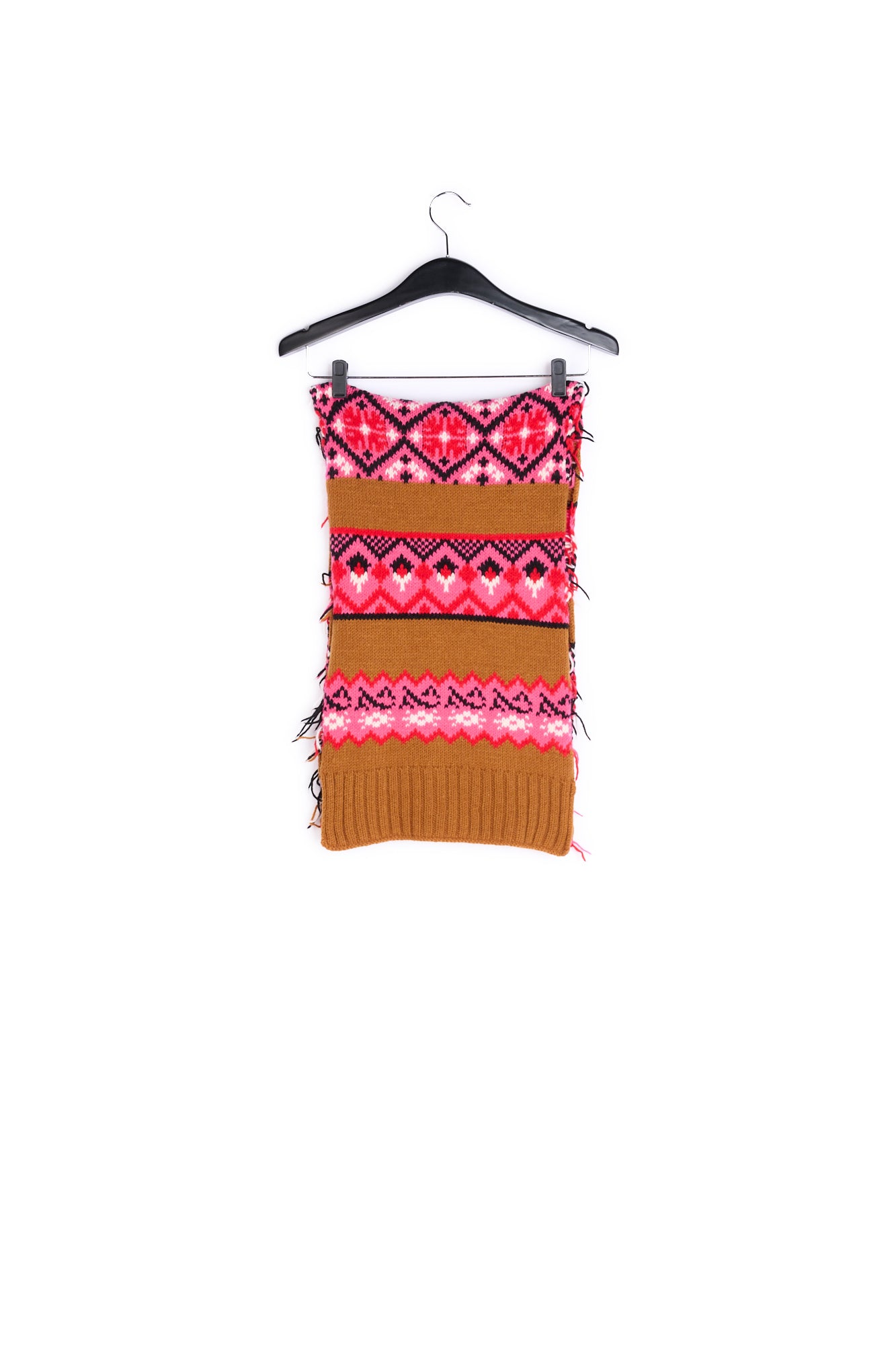 Camel, red and white scarf with inside-out look RE—SSENTIEL | Essentiel second hand