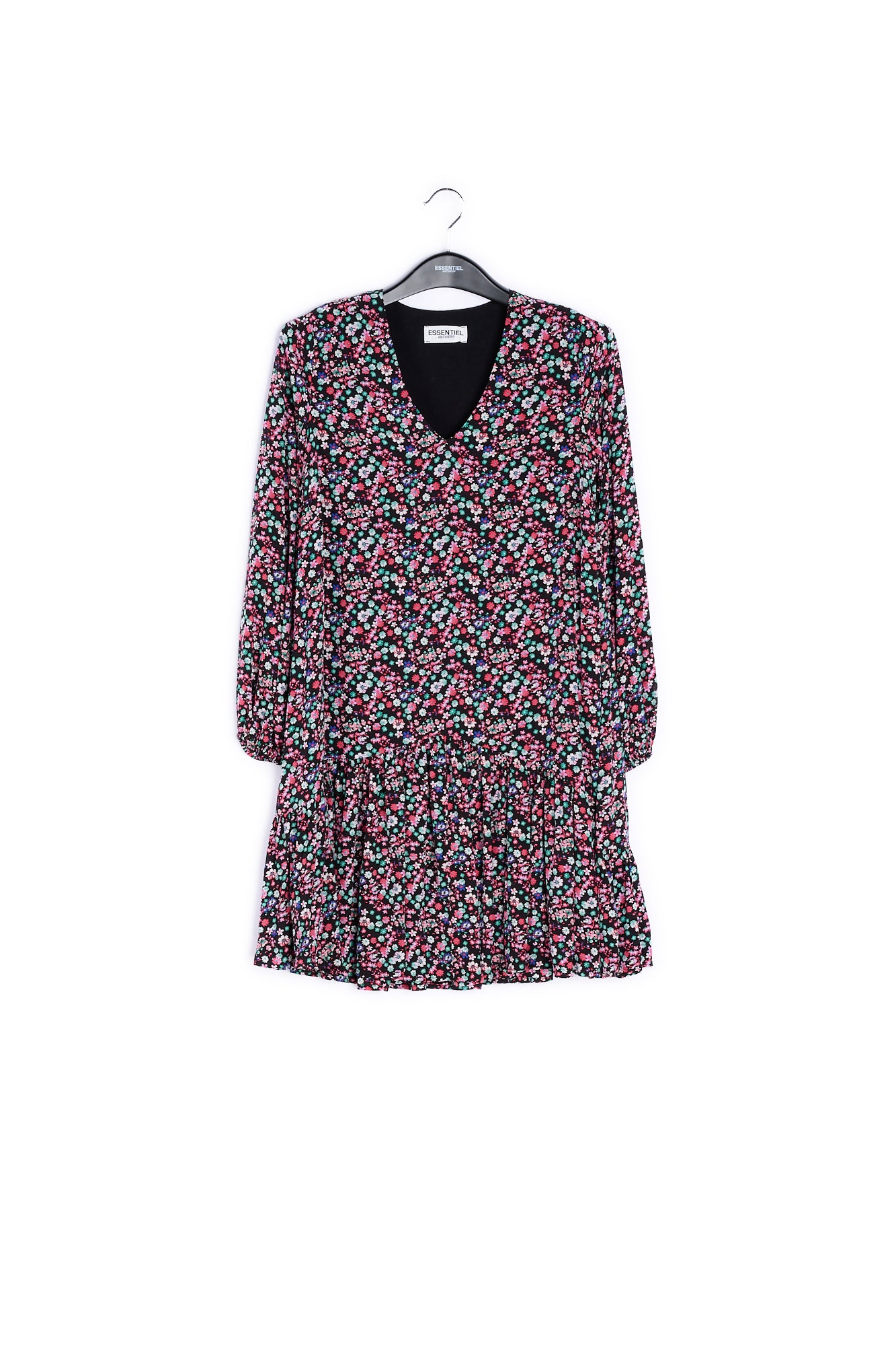 Black floral-print mini dress RE—SSENTIEL | Essentiel second hand