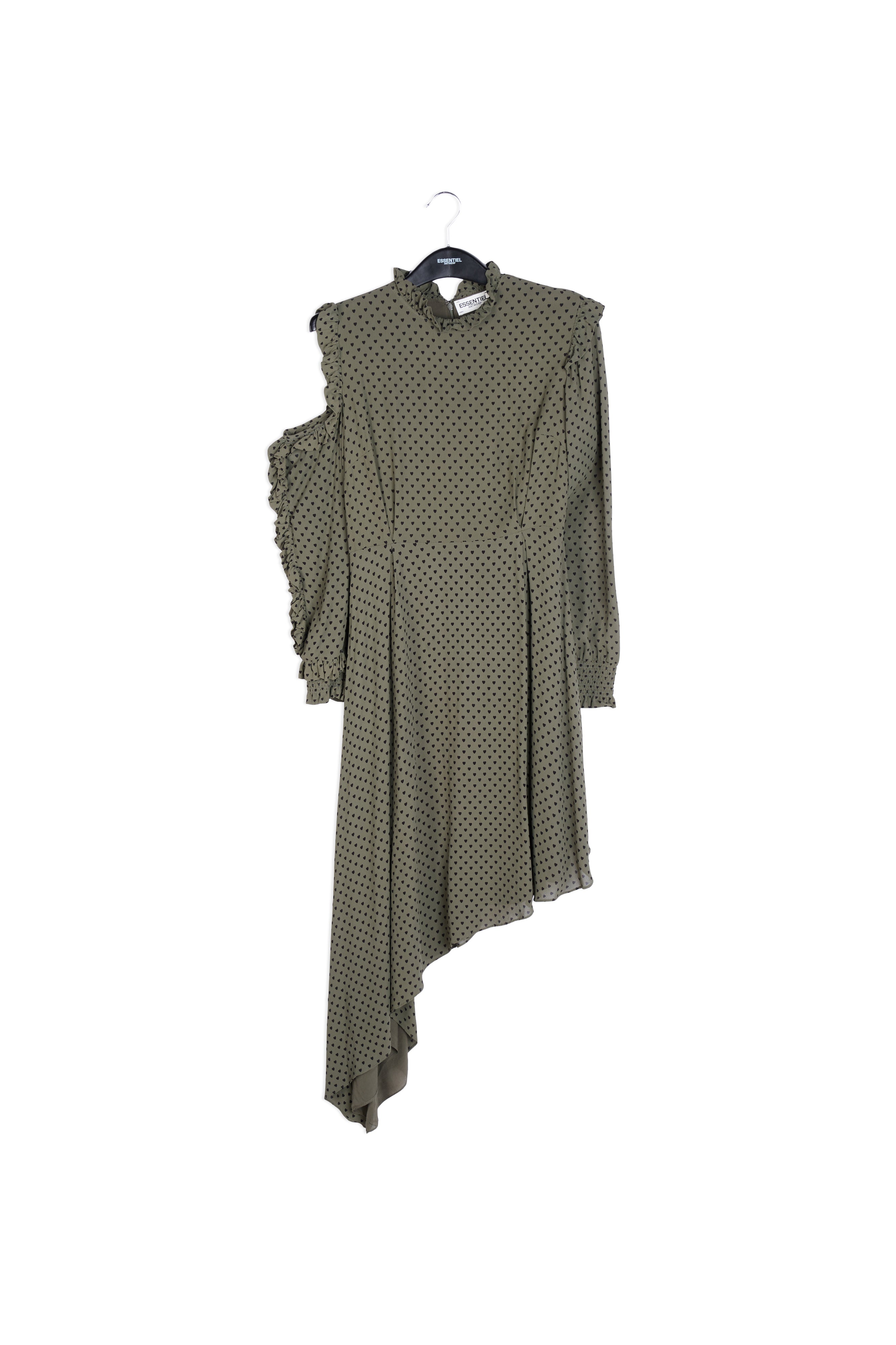 Asymmetrical khaki dress with little hearts RE—SSENTIEL | Essentiel second hand