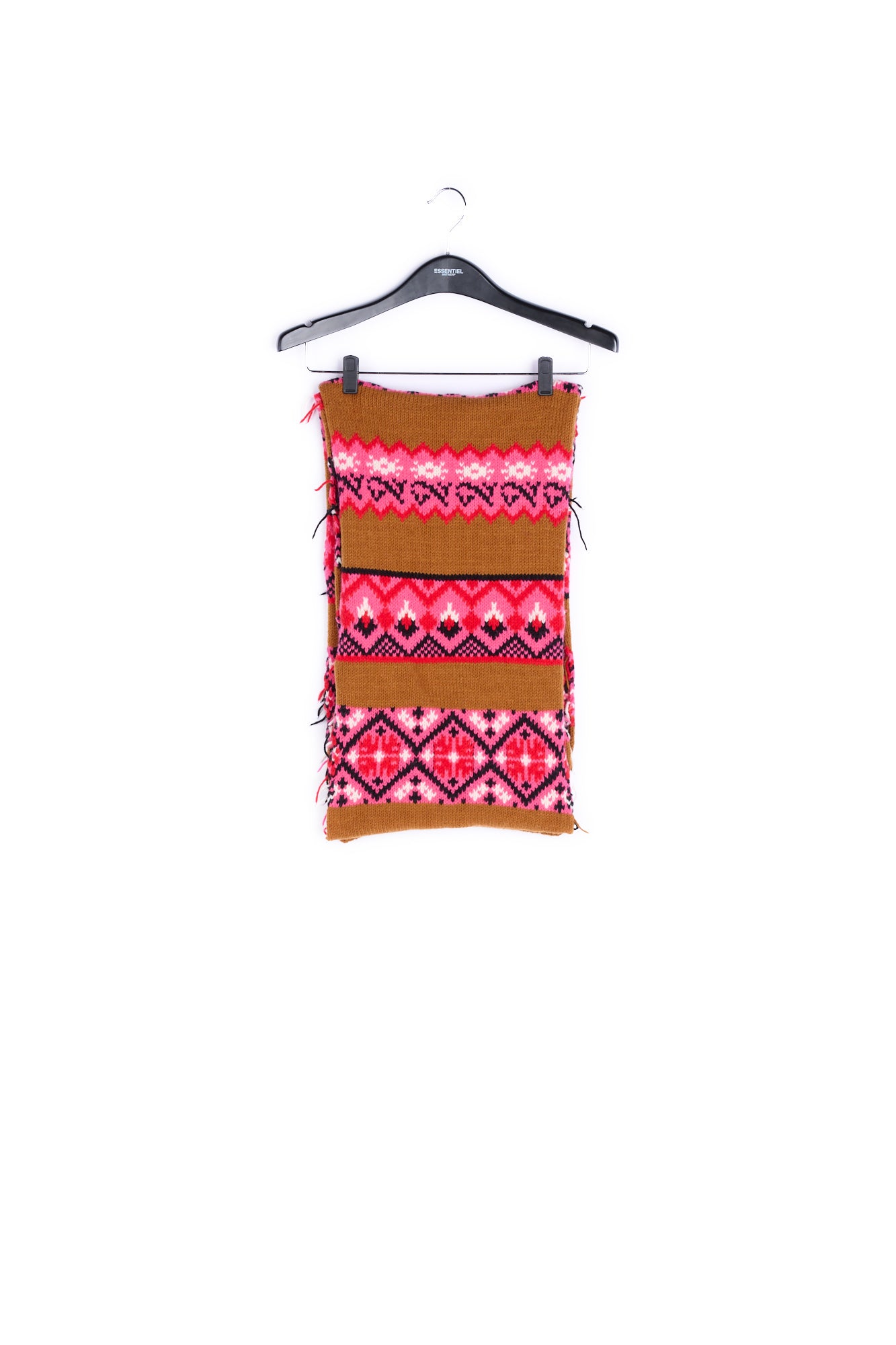 Camel, red and white scarf with inside-out look RE—SSENTIEL | Essentiel second hand