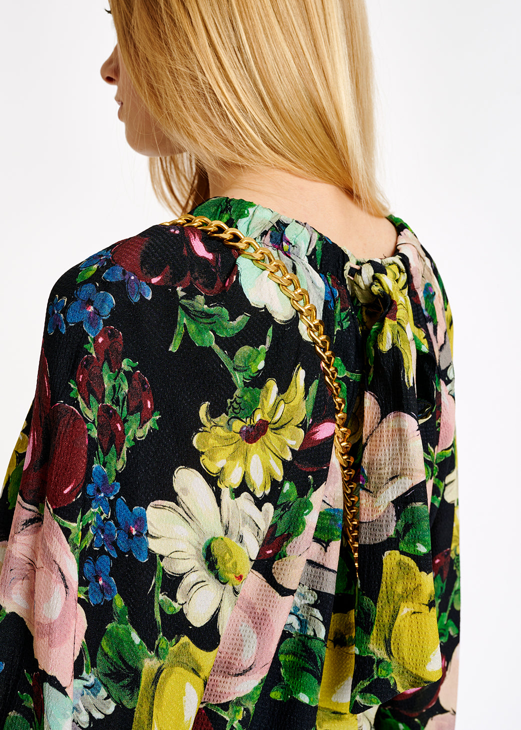 Mini robe à fleurs noire, blanche et jaune RE—SSENTIEL | Essentiel second hand