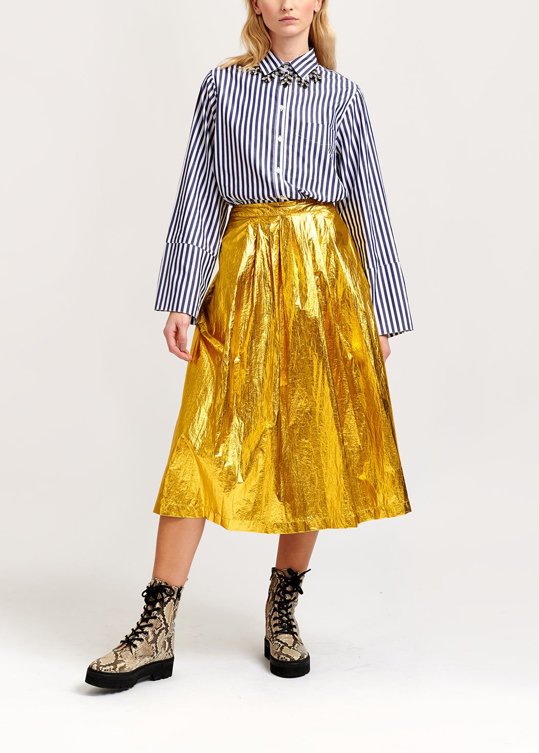 White and dark blue striped cotton shirt (ready to publish wrong_packshots) RE—SSENTIEL | Essentiel second hand