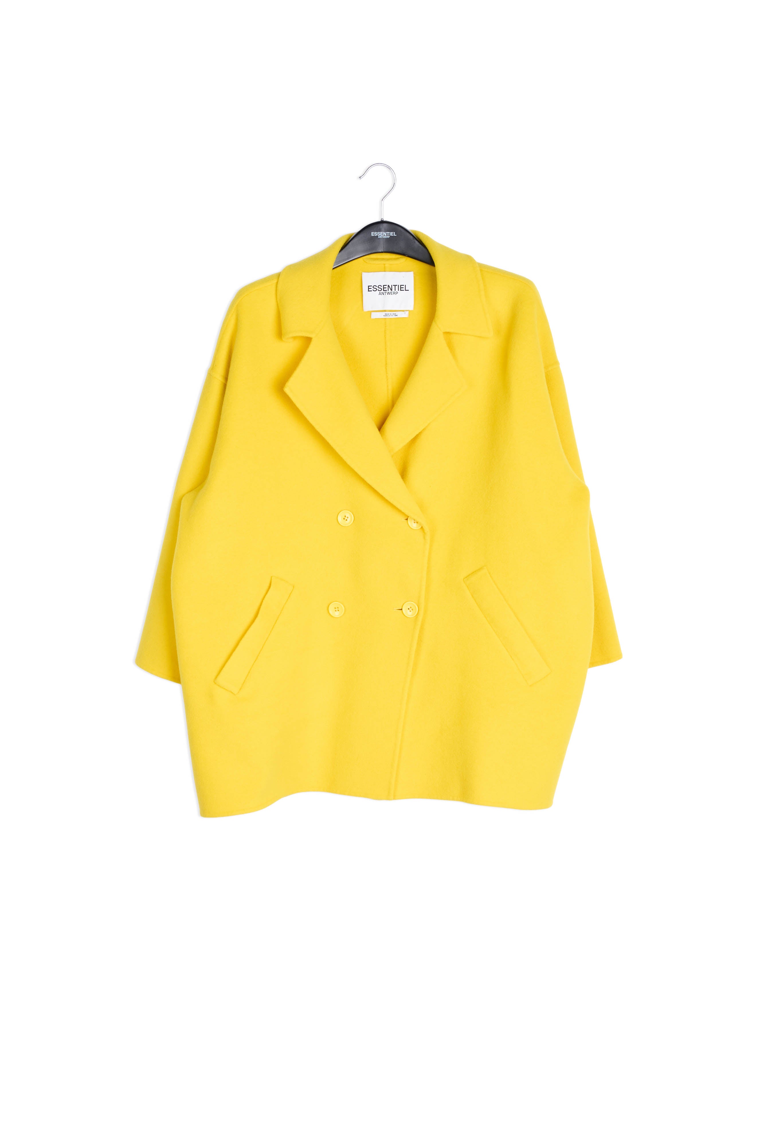 Yellow double-breasted wool coat RE—SSENTIEL | Essentiel second hand