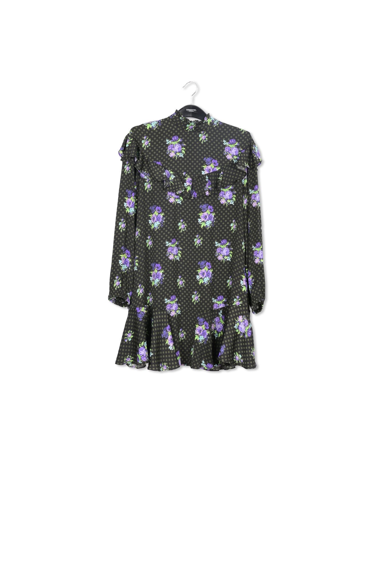 Black and purple ruffled a-line dress RE—SSENTIEL | Essentiel second hand