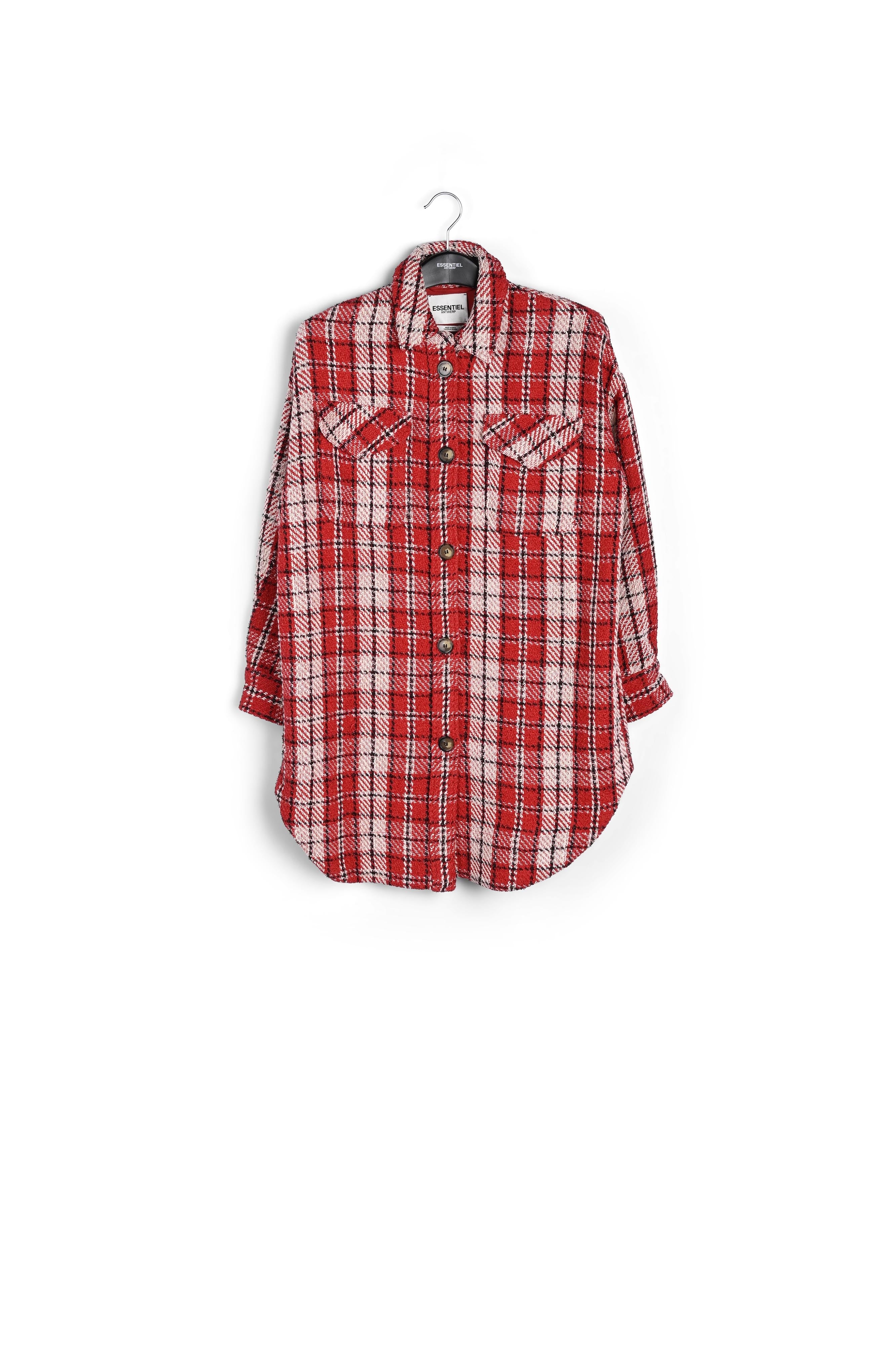 Rood, gebroken wit en zwart geruit oversized hemd RE—SSENTIEL | Essentiel second hand