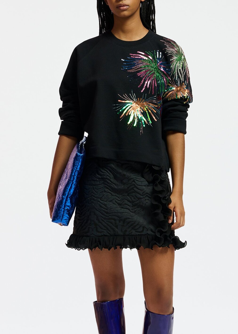 Sweatshirt en coton bio noir à perles et paillettes RE—SSENTIEL | Essentiel second hand