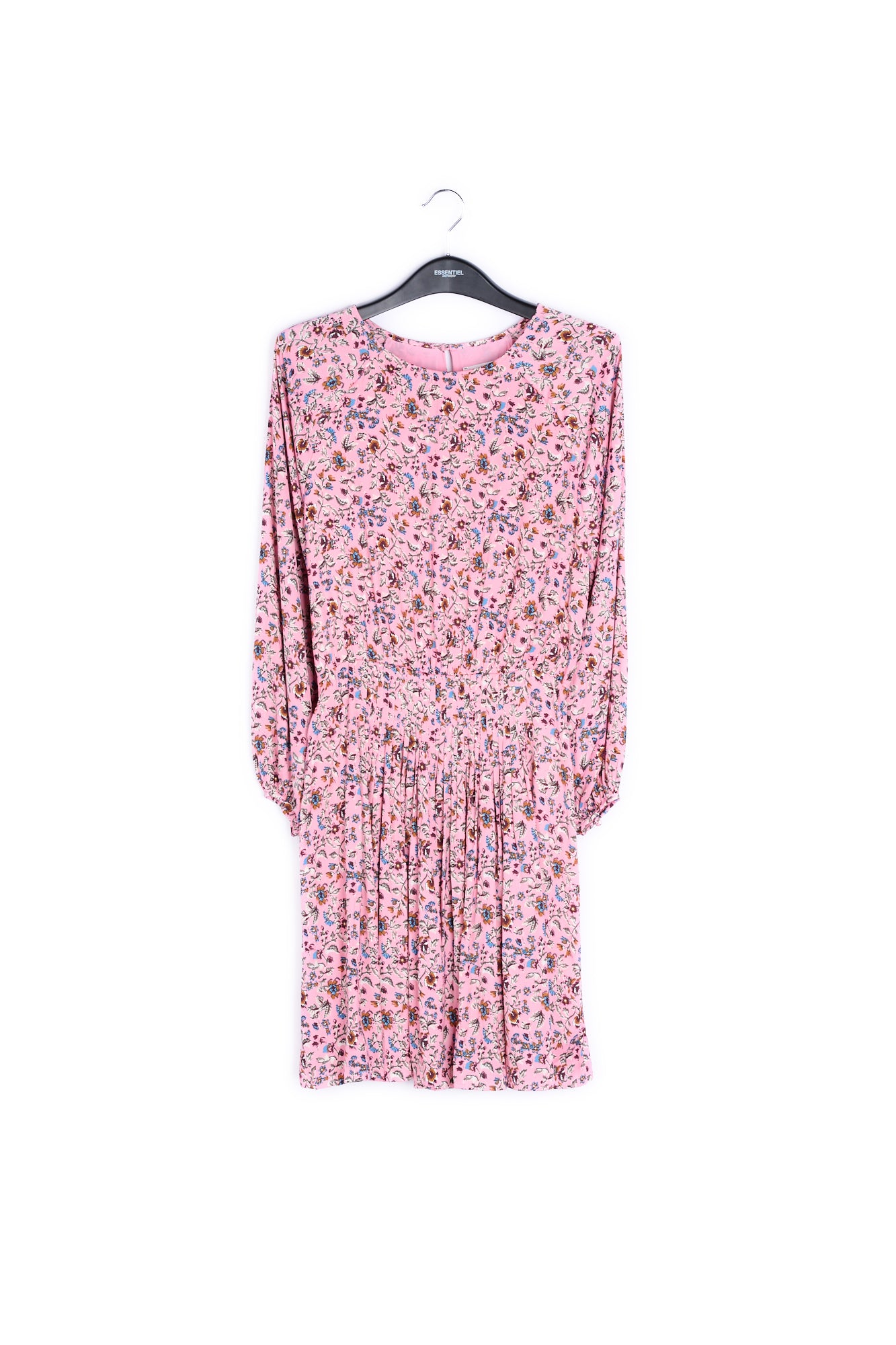 Pink long-sleeved mini dress with flower print RE—SSENTIEL | Essentiel second hand