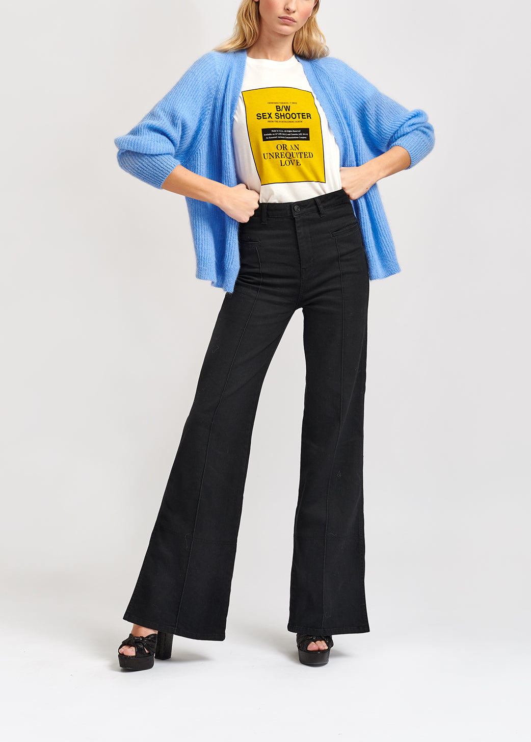 Light blue mohair-blend ribbed-knit cardigan RE—SSENTIEL | Essentiel second hand