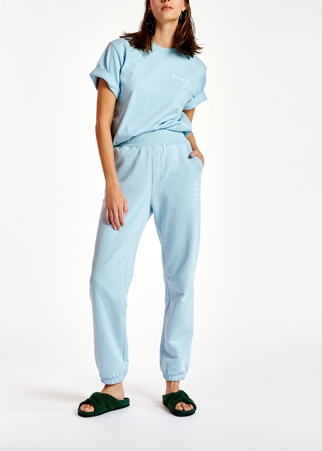 Light blue organic cotton-jersey sweatpants RE—SSENTIEL | Essentiel second hand