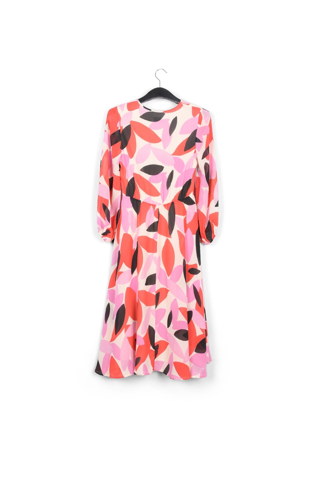 Robe midi à imprimé abstrait blanc cassé, rouge et rose RE—SSENTIEL | Essentiel second hand