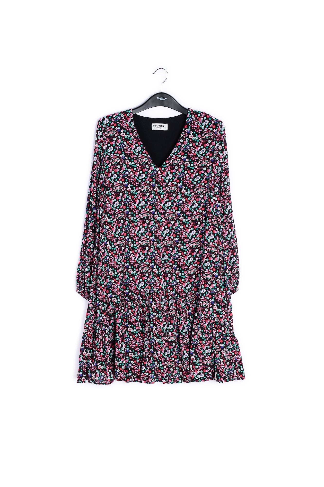 Black floral-print mini dress RE—SSENTIEL | Essentiel second hand