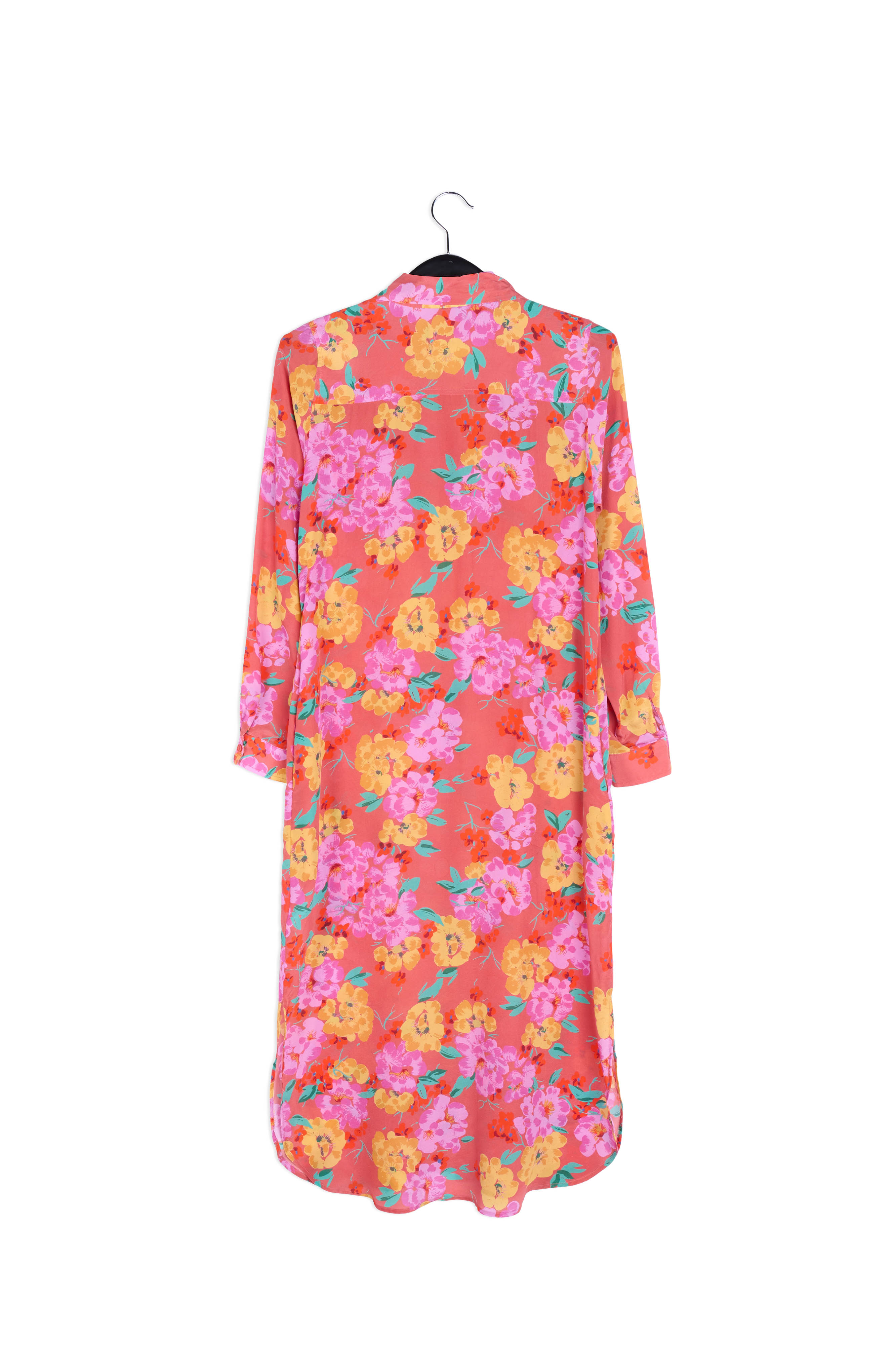 Koraalrode zijden hemdjurk met bloemenprint RE—SSENTIEL | Essentiel second hand
