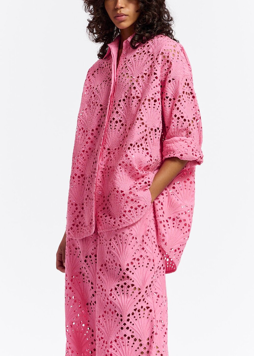 Chemise en broderie anglaise de coton rose RE—SSENTIEL | Essentiel second hand