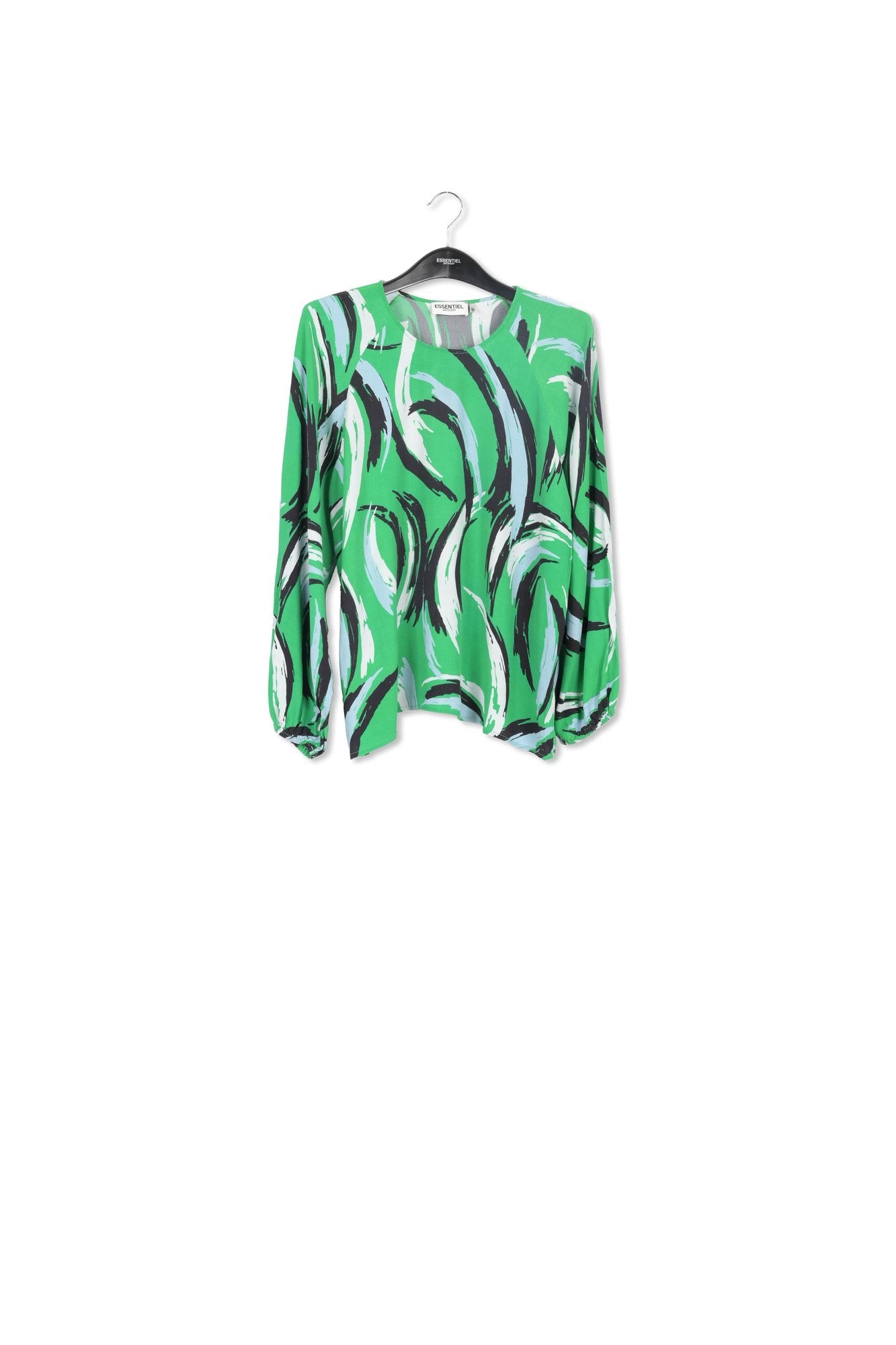 Black relaxed-fit top with abstract print RE—SSENTIEL | Essentiel second hand