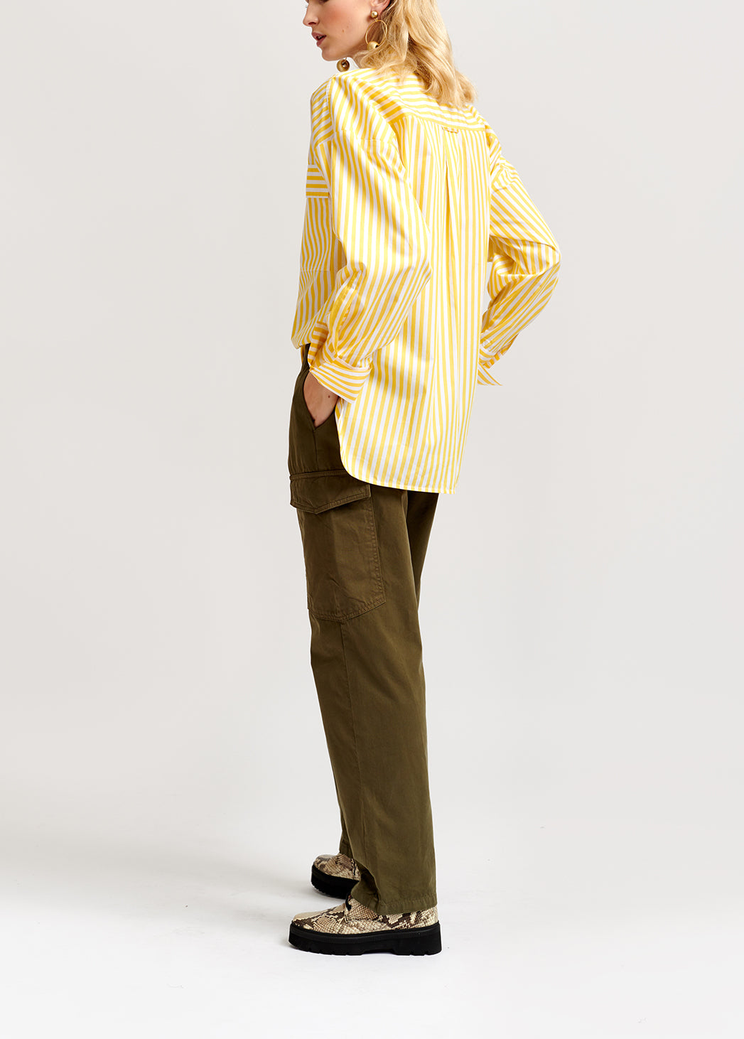 White and yellow striped oversized cotton shirt RE—SSENTIEL | Essentiel second hand