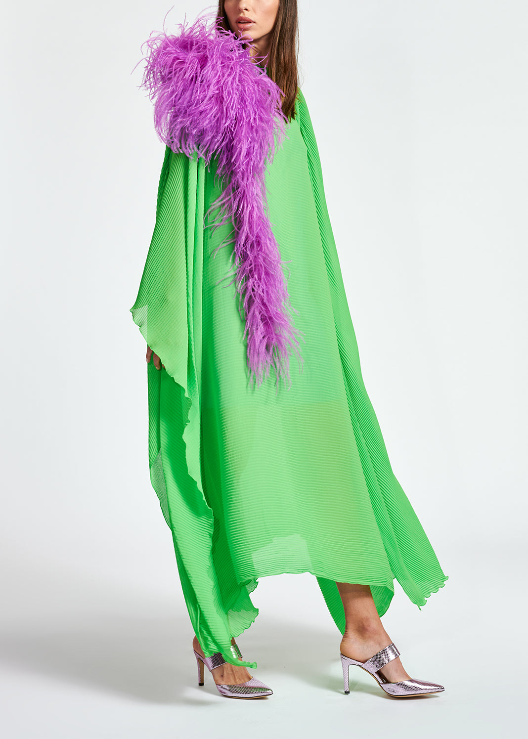 Robe caftan maxi vert vif à plis RE—SSENTIEL | Essentiel second hand