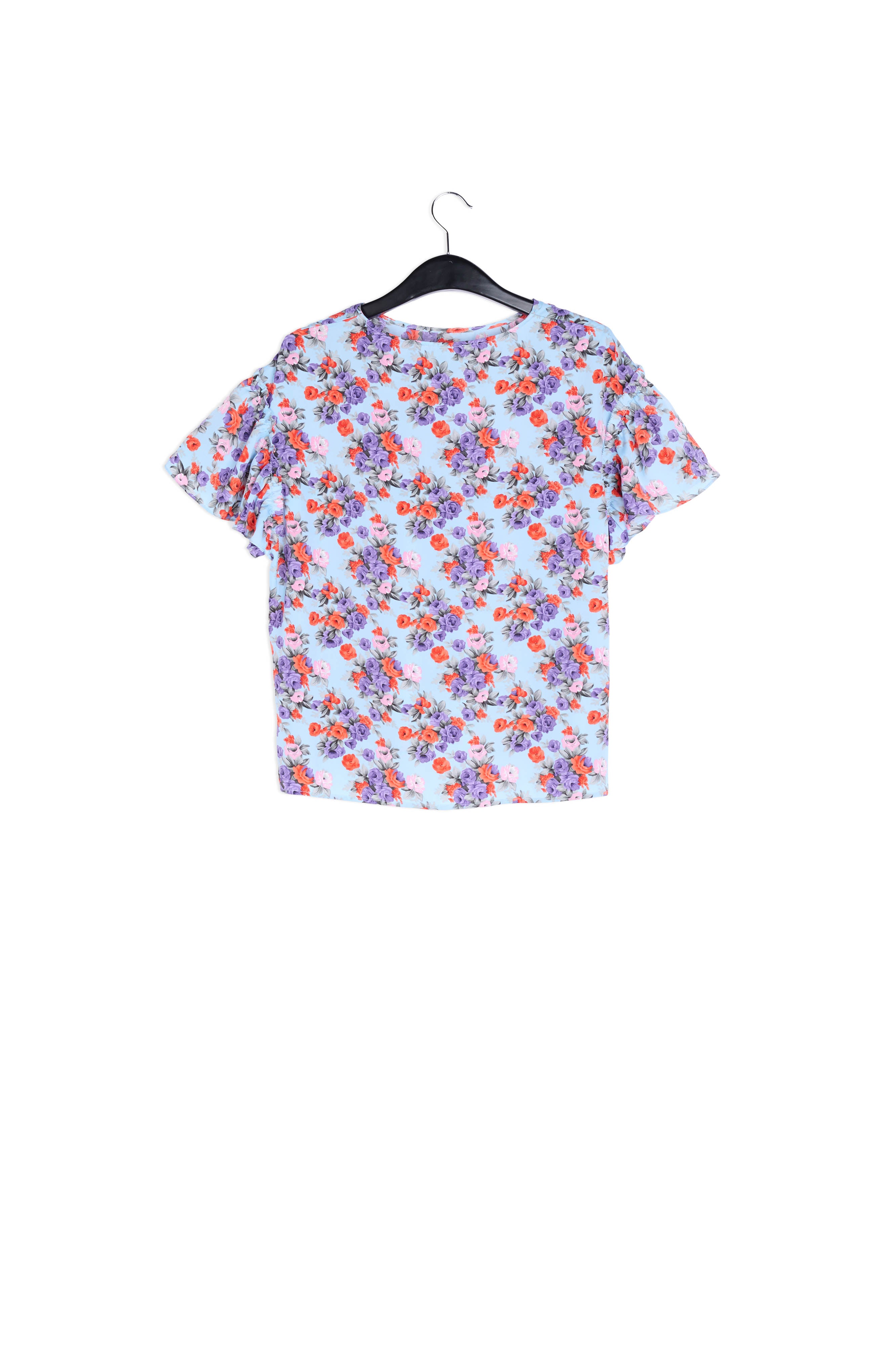 Light blue floral ruffle-sleeved top RE—SSENTIEL | Essentiel second hand