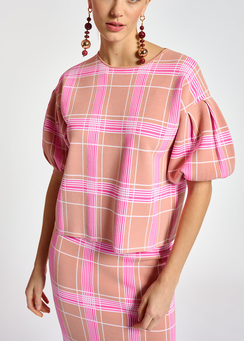 Top en tricot rose vintage à carreaux RE—SSENTIEL | Essentiel second hand