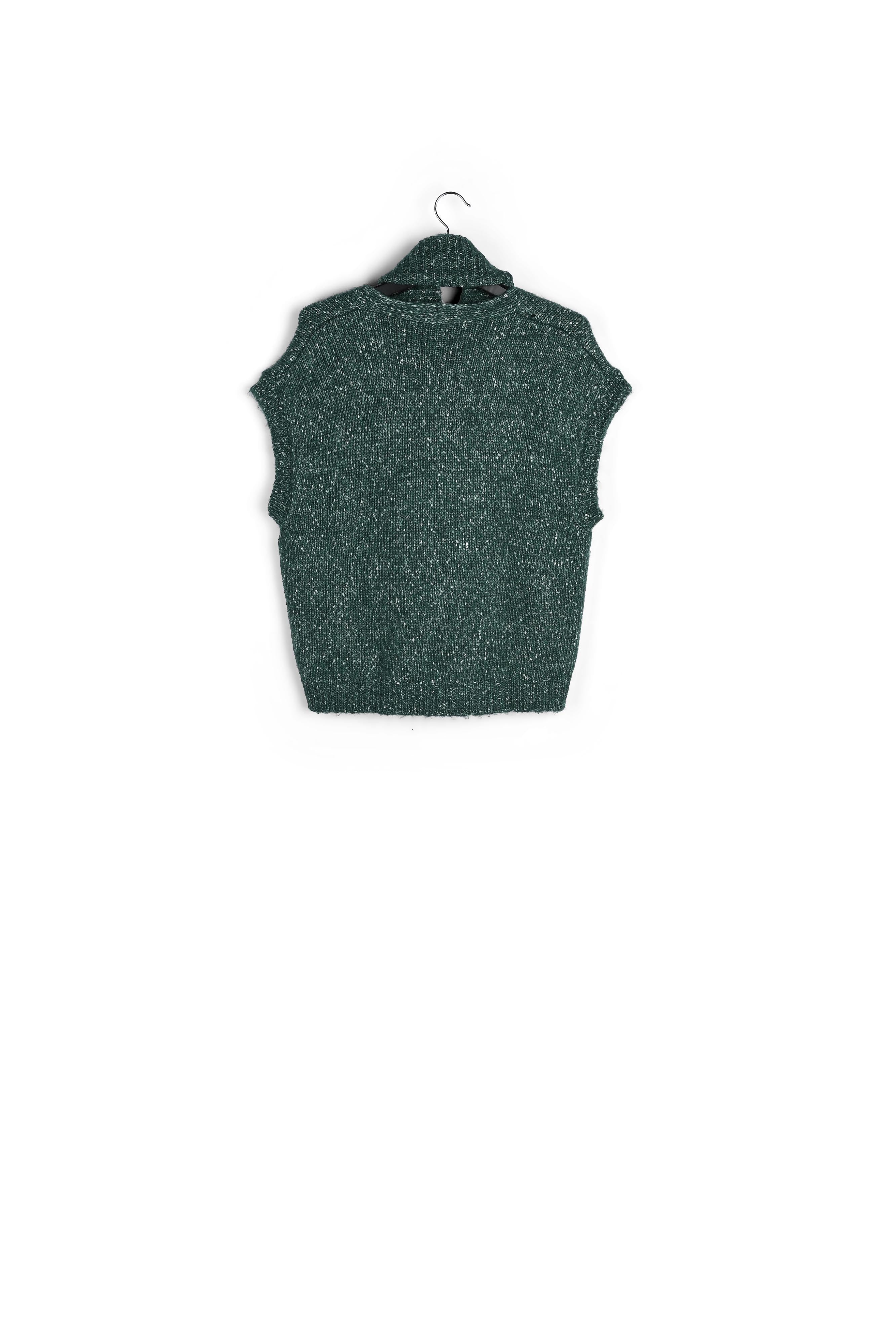 Dark green mélange sleeveless sweater with separate collar RE—SSENTIEL | Essentiel second hand