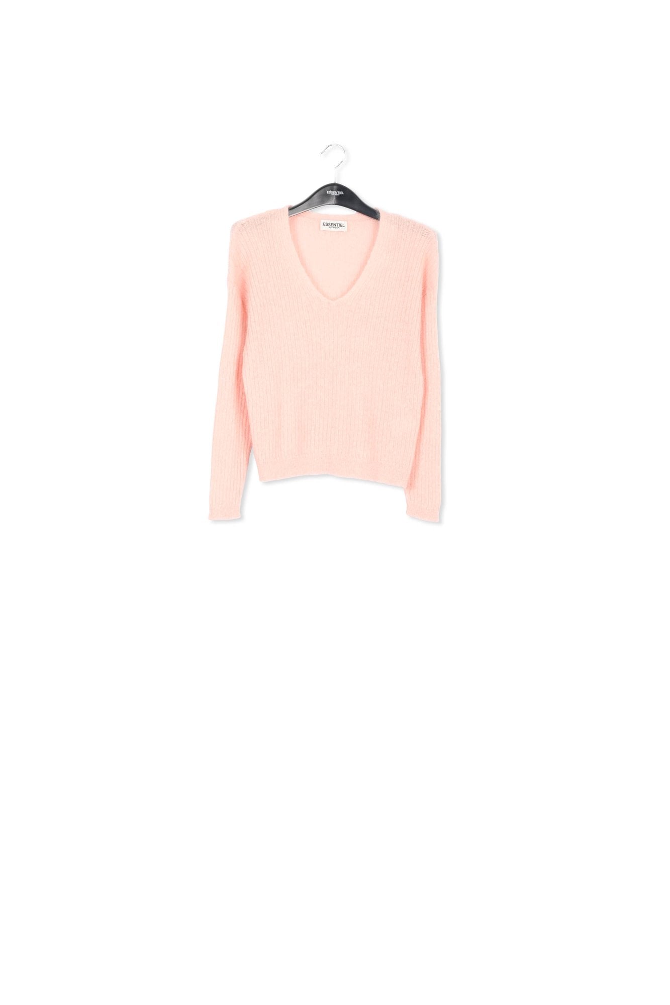 Neon pink mohair-blend ribbed-knit v-neck sweater RE—SSENTIEL | Essentiel second hand