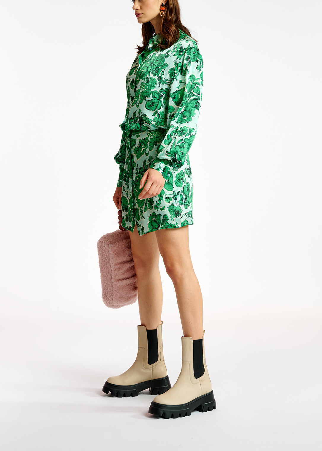 Mini robe en soie bleue et verte fleurie RE—SSENTIEL | Essentiel second hand