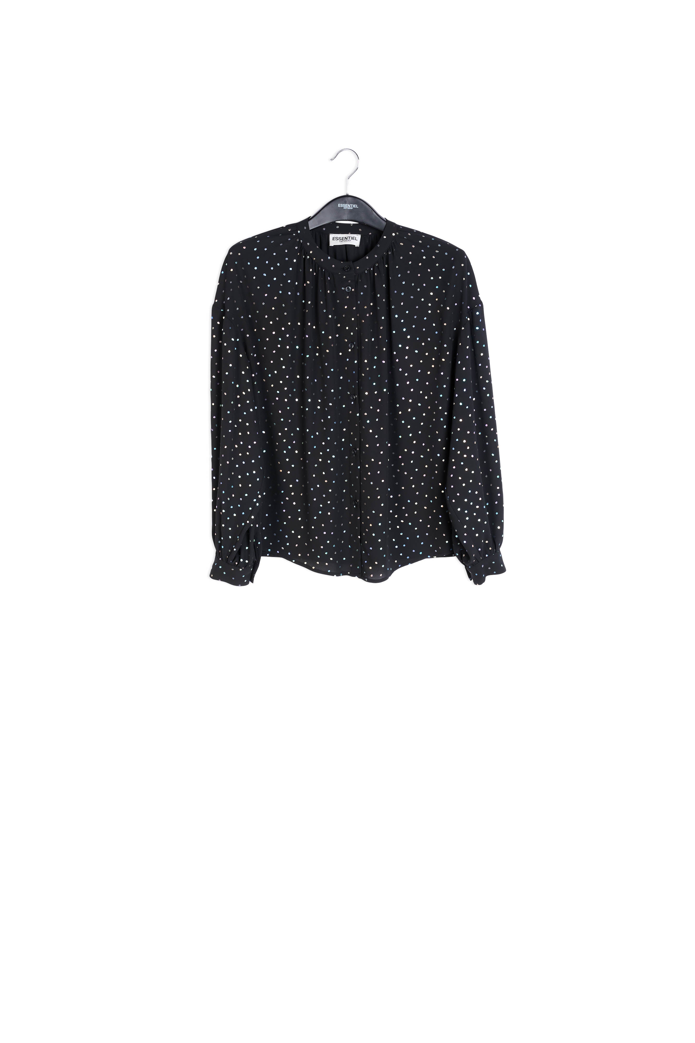 Black buttoned blouse with holographic polka dots RE—SSENTIEL | Essentiel second hand